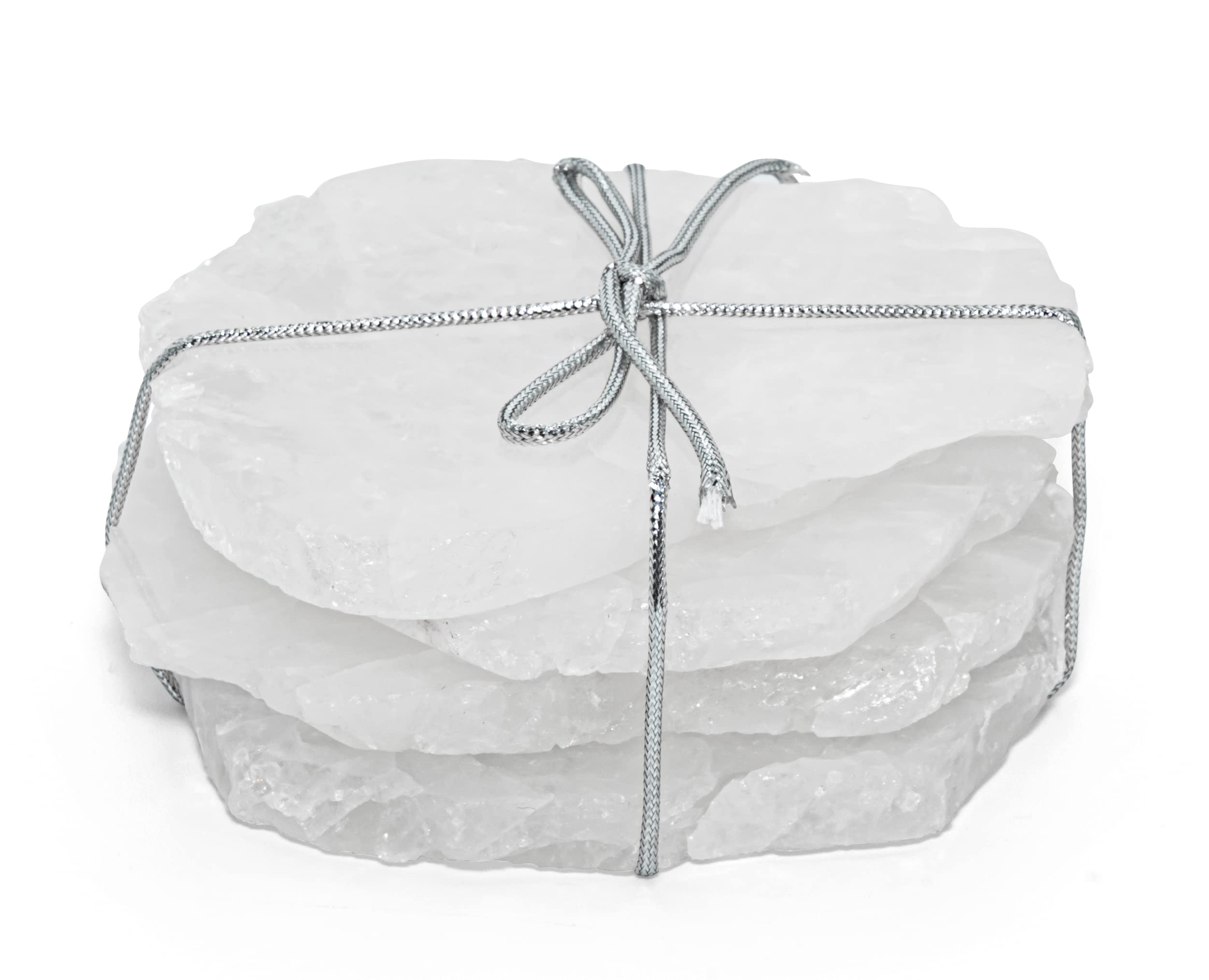 Luxury Quartz White Coasters Set of 4 - Non-Slip Stone Coasters for Drinks - Elegant Circular Home Decor & Gift Idea for Housewarming, Wedding, Christmas - Perfect for Coffee Tables, Dining Tables, and Office Desks