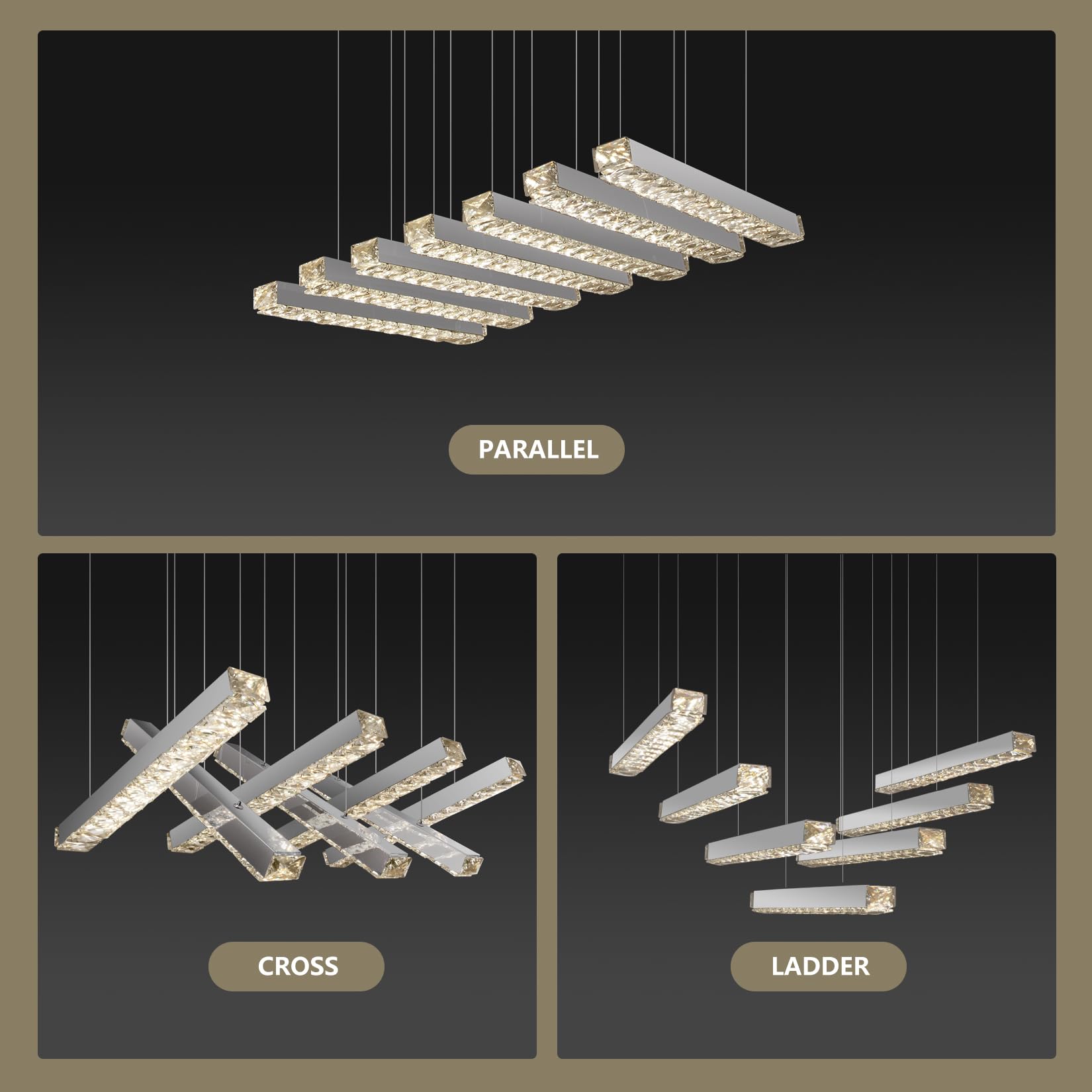 Modern Linear Crystal Chandelier - Contemporary Luxury LED Ceiling Light Fixture with Clear Crystals for Dining Room, Bedroom & Living Room - Perfect Above Table Lighting for Elegant Home Decor