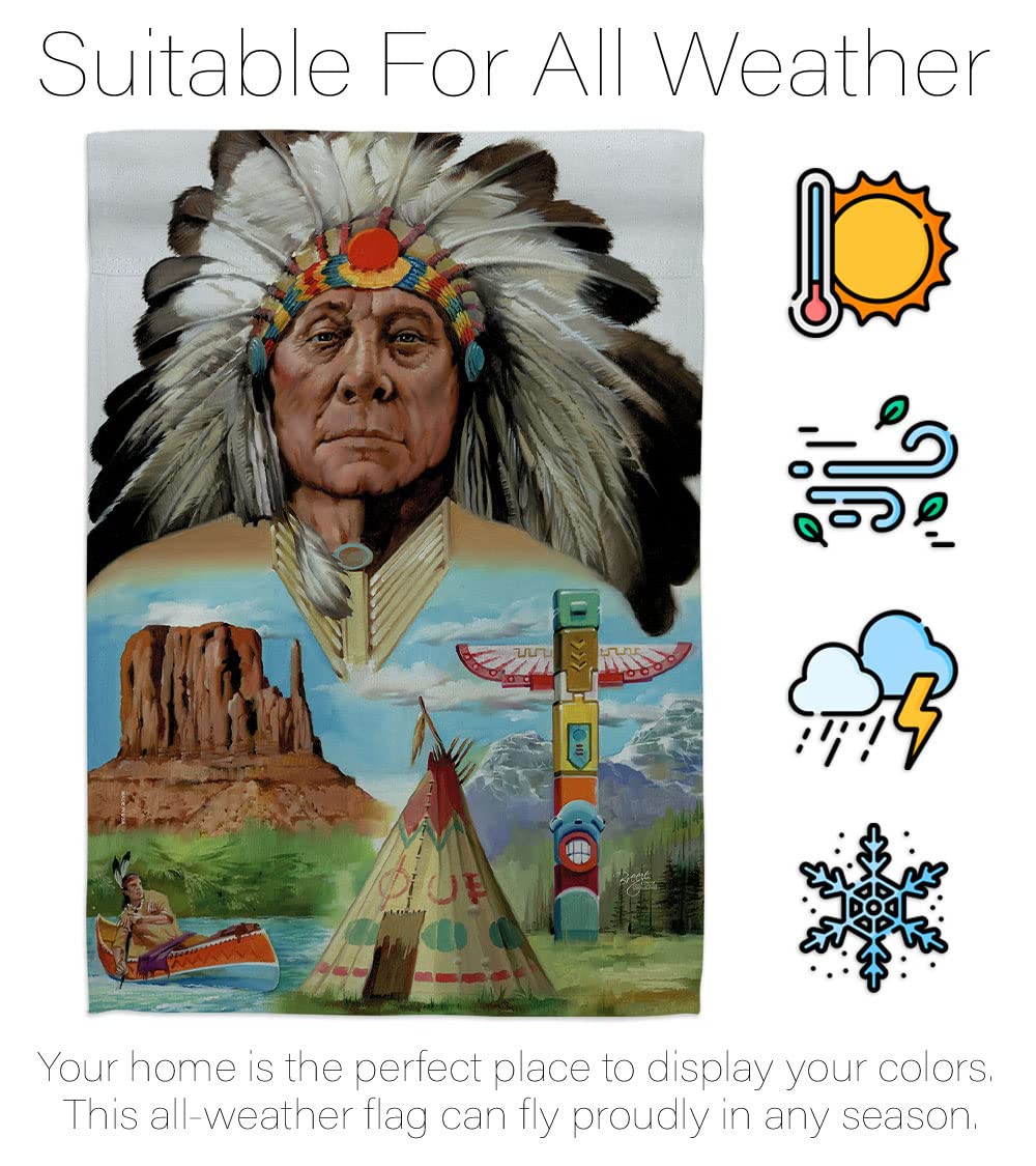 Native American Patriotic House Flag Set 28x40 with Pole - Outdoor Decor
