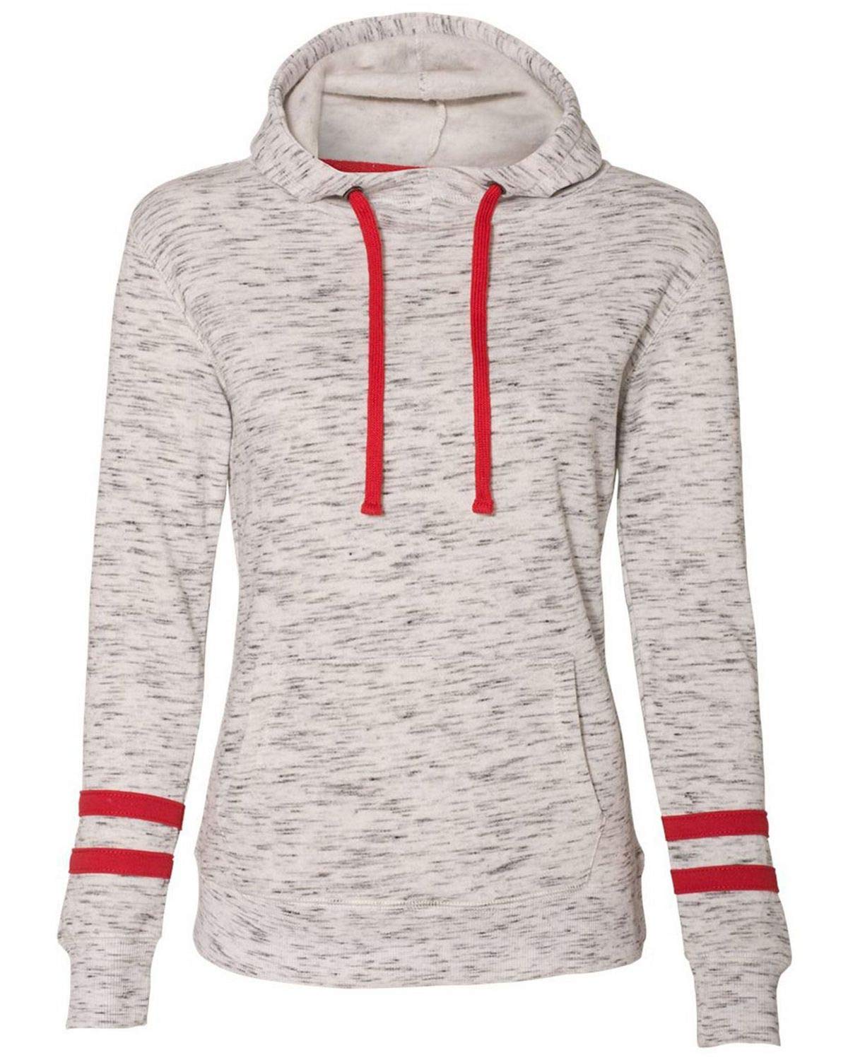 J America Women's Melange Scuba Neck Sweatshirt - Soft Pullover Hoodie for Ladies, White/Red, Size L | Casual Wear, Lounge, Gym & Outdoor Activities