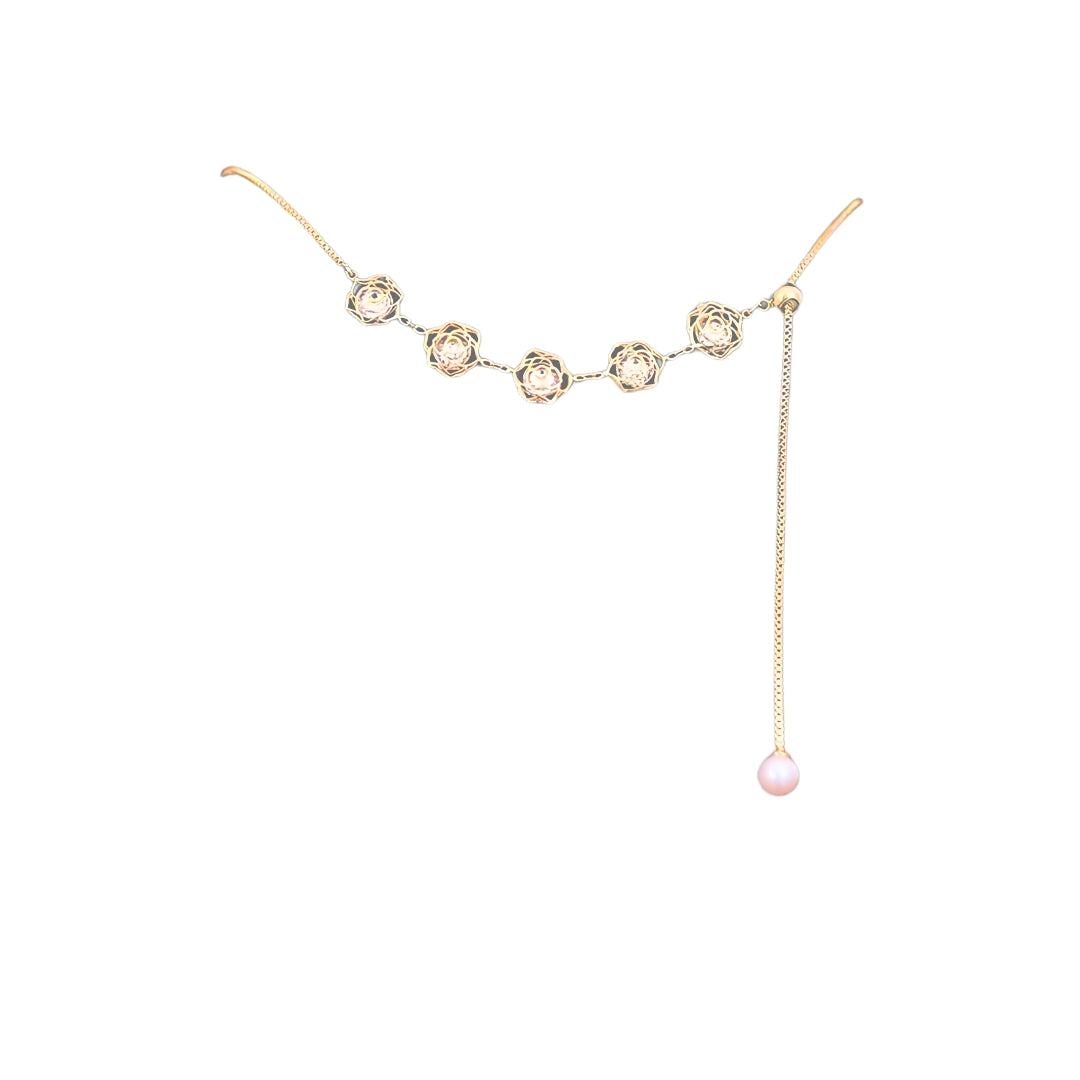 Elegant Pearl Flower Lariat Y Necklace for Women | 18K Gold Plated Bridal Jewelry Gift | Perfect for Weddings, Parties & Special Occasions - HN2449