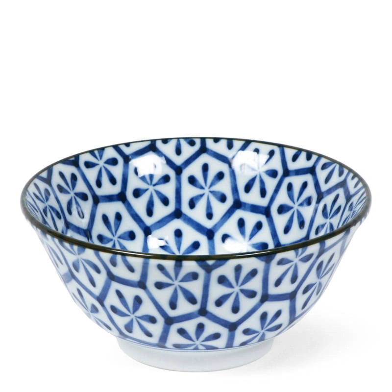 Miya Monyou Blue Don Hexagon Bowl Set of 6 - 2.75 Inch Ceramic Bowls for Sushi, Salad, Snacks & Desserts - Japanese Style Tableware for Home & Restaurant Use