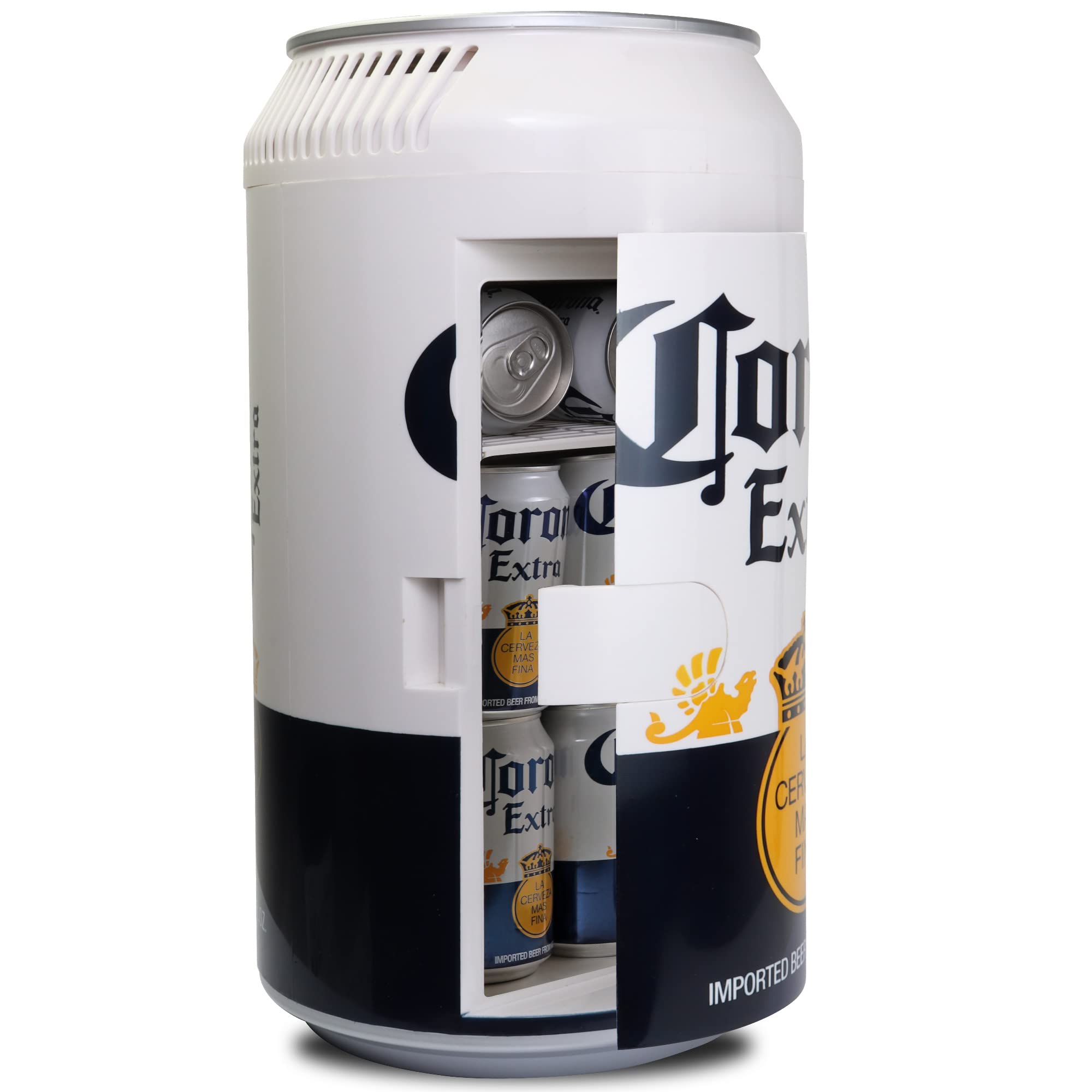 Koolatron Corona 12 Can Portable Mini Fridge - 10L (10.6 qt) Compact Cooler with Dual Power (12V DC & 110V AC) - White Beer Can Shaped Refrigerator for Drinks, Snacks & Lunch - Perfect for Travel, Home, Office, Dorm & RV Camping