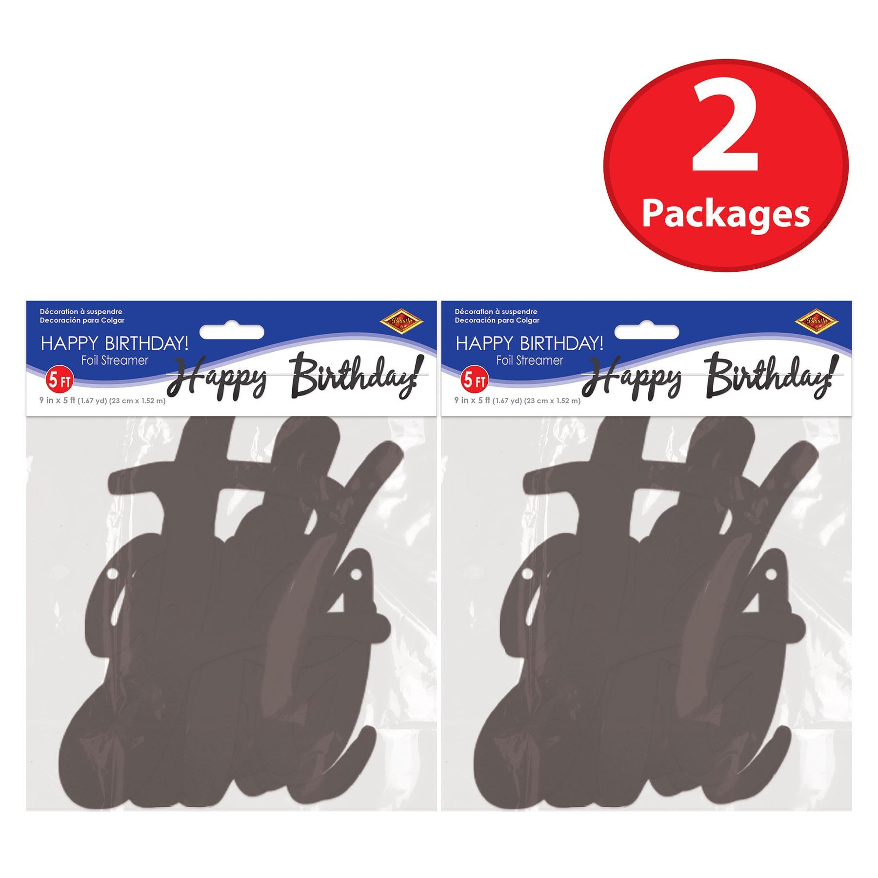 12 Pack Black Foil Happy Birthday Party Streamers - Decorate for Birthday Parties, Baby Showers & Celebrations