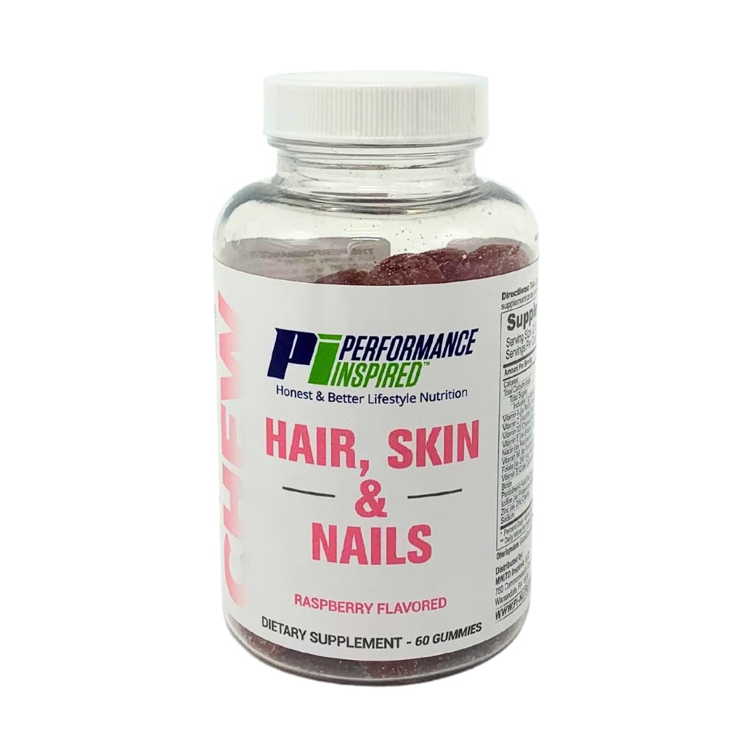 PERFORMANCE INSPIRED Biotin Gummies 3000mcg with Zinc 5mg - Hair Growth, Skin & Nails Vitamins - Raspberry Flavor (60 Count) - Supports Healthy Hair, Glowing Skin & Strong Nails - Perfect for Daily Beauty Routine & Wellness Support