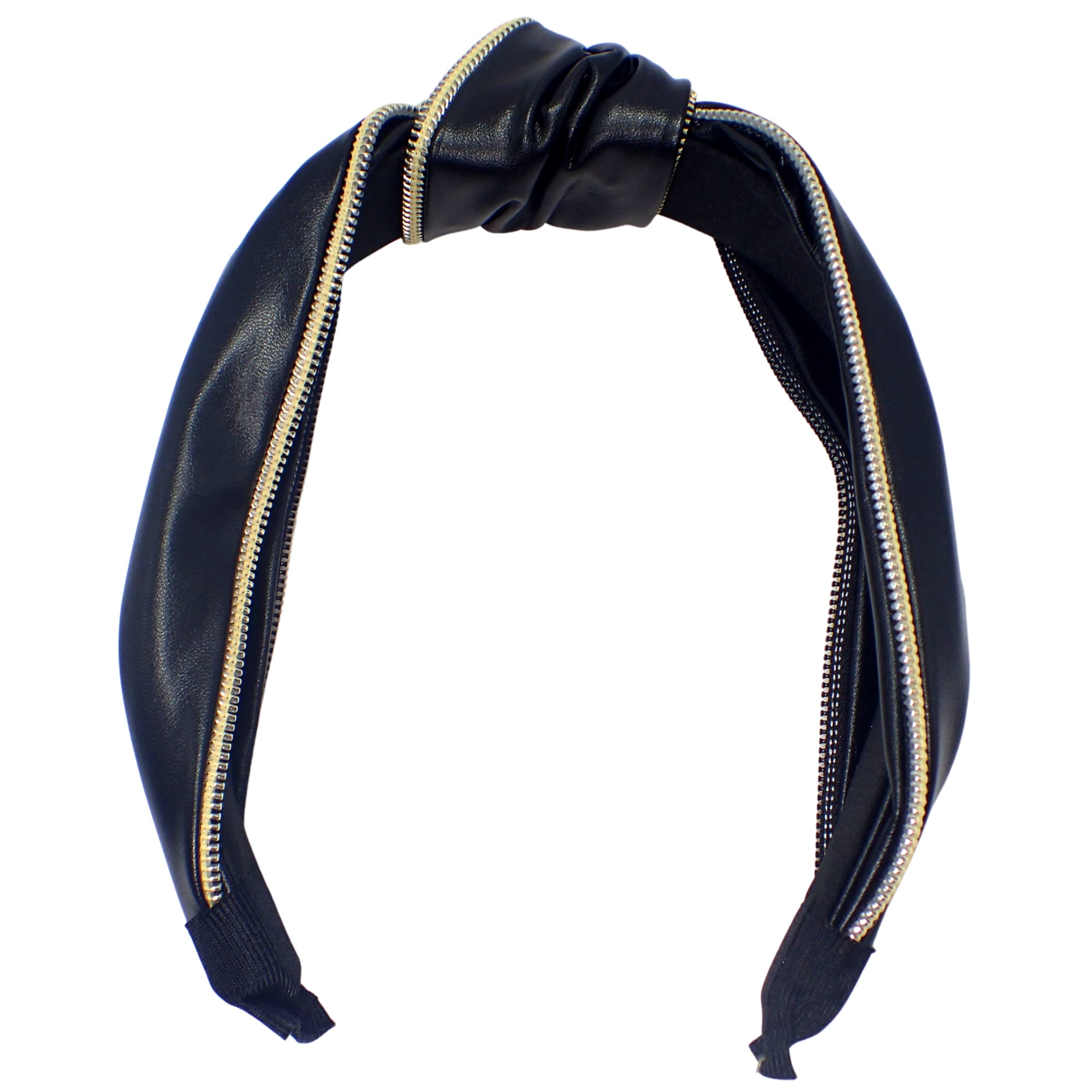 Topkids Leather Zip Knot Alice Bands for Women - Stylish Thick Wide Headbands Hair Accessories (Black) | Perfect for Work, Parties & Everyday Fashion