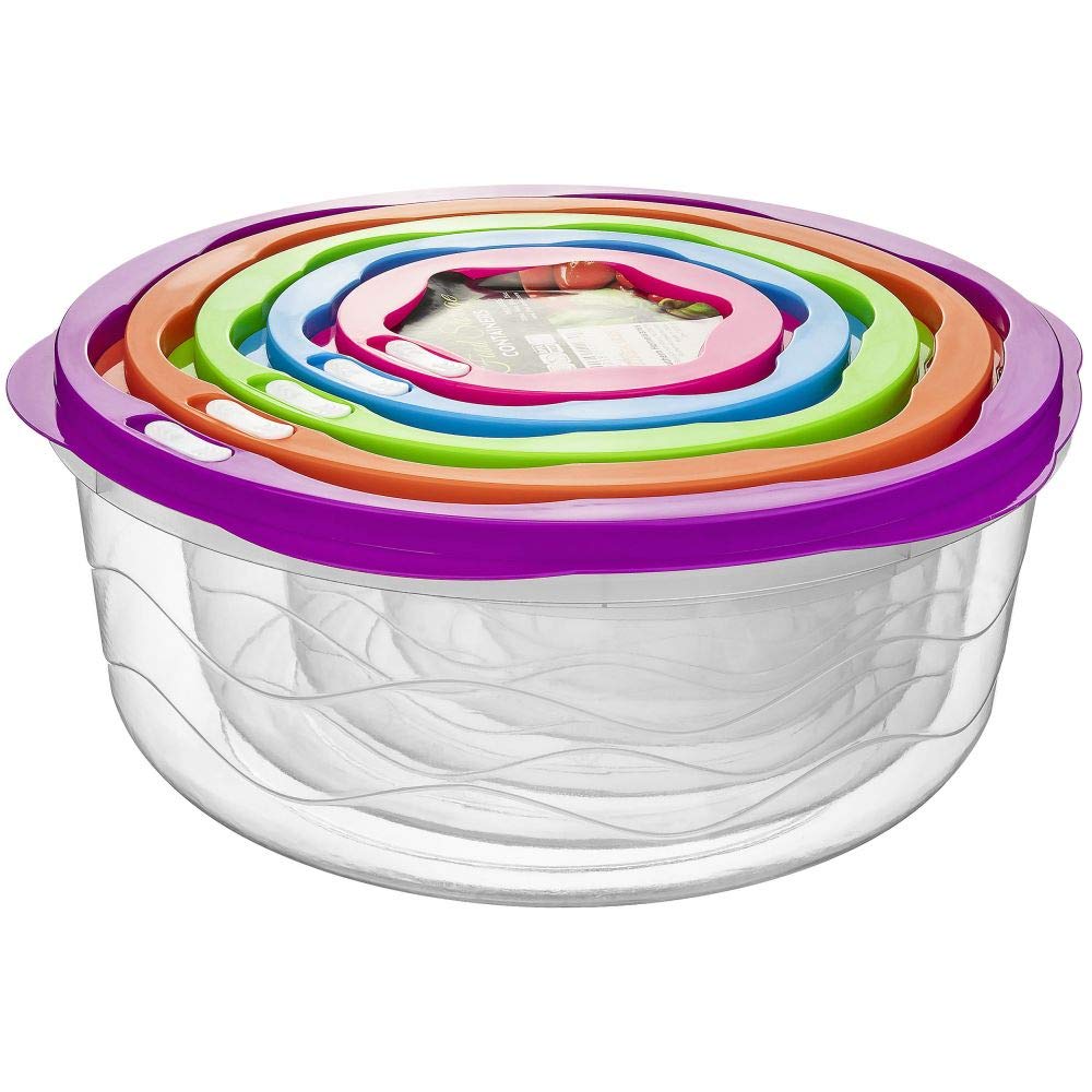 5-Piece Round Food Storage Containers Set with Colorful Snap-On Lids | Airtight Kitchen Organization for Meal Prep, Leftovers & Pantry Storage | Southern Homewares