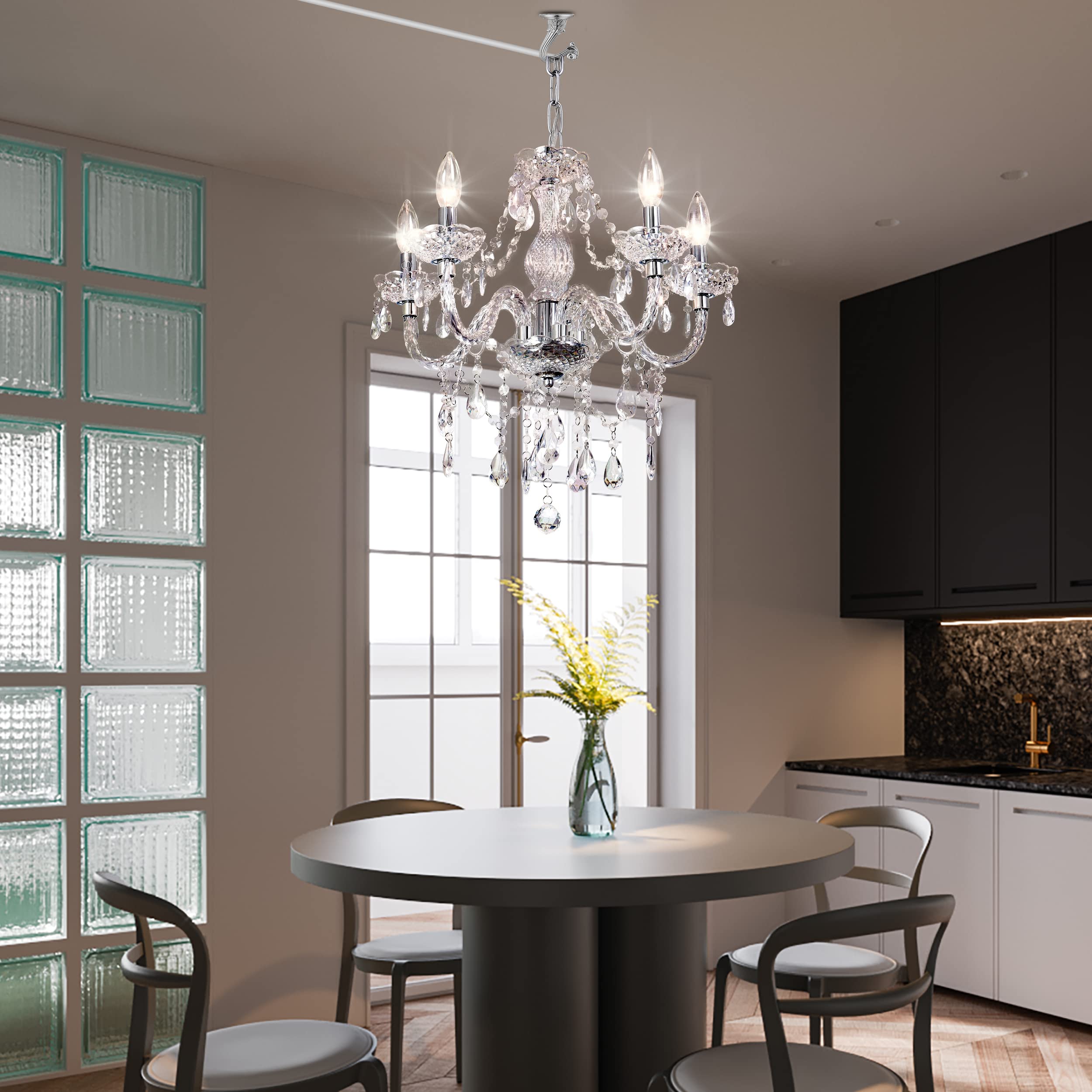 5-Light Crystal Hanging Pendant Chandelier with Clear Cord & On/Off Switch - 19