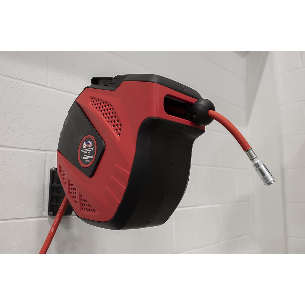 Sealey SA822 Auto Rewind Air Hose Reel with 15m Rubber Hose (10mm ID) - Heavy Duty Pneumatic Tool for Garage, Workshop & Industrial Use