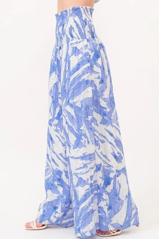 Abstract Print Wide Leg Pants with Smocked Tied Waist - Comfortable & Stylish Women's Lounge Pants for Casual Wear, Travel, and Home Relaxation