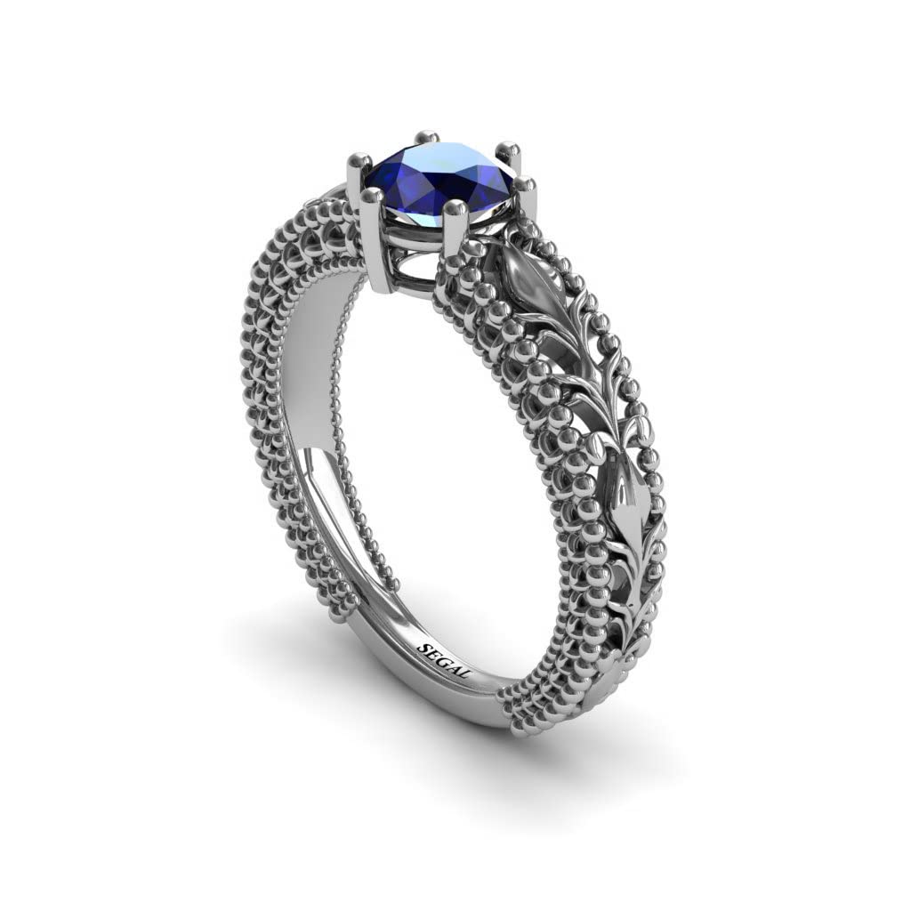14K White Gold Victorian Art Deco Engagement Ring with Sapphire - Unique Antique Jewelry for Weddings, Anniversaries & Special Occasions