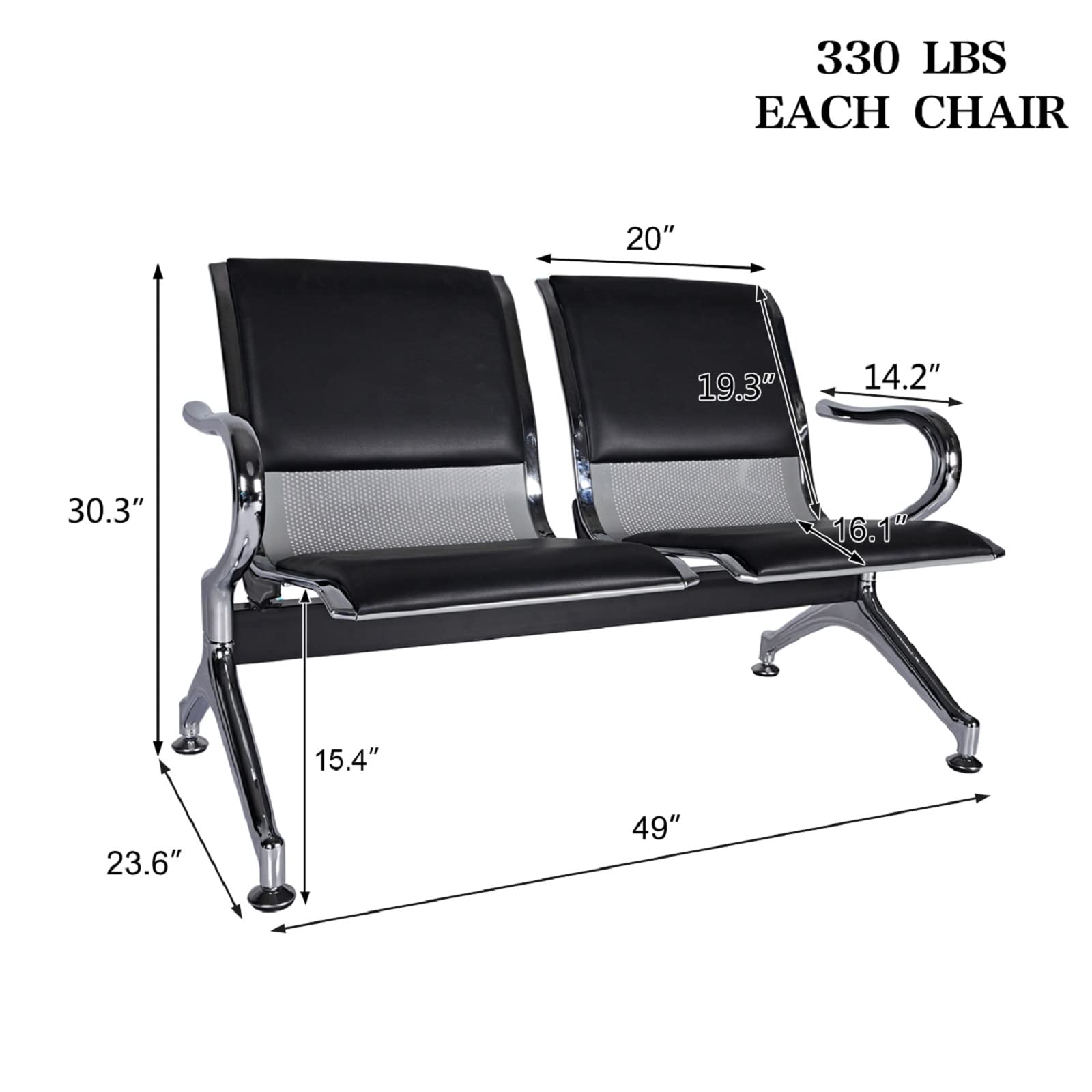 Premium PU Leather Reception Chairs with Arms - Comfortable Waiting Room Seating for Airport, Salon, Office, Hospital, Bank & Conference Room Lobbies - Durable & Stylish Guest Seating Solution