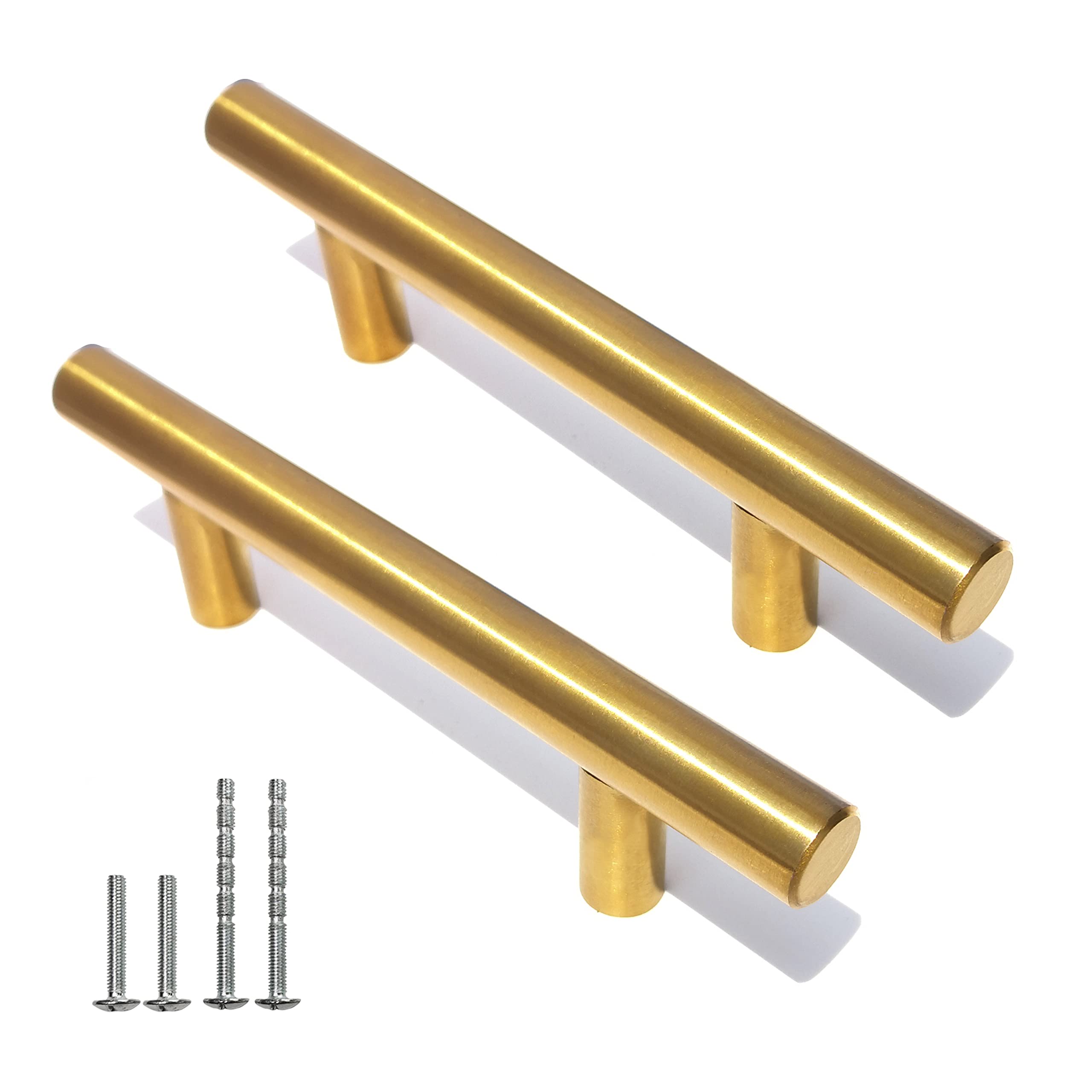 REGARSUN 12 Pack Brushed Gold Cabinet Handles (3 inch/76mm Center to Center) - Stainless Steel Kitchen Cabinet Pulls & Drawer Handles for Dresser, Wardrobe & Furniture (5 Inch Length) - Perfect for Home Renovation & DIY Projects