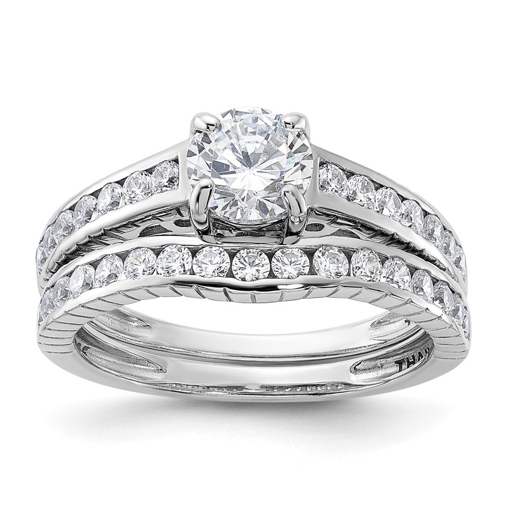 Diamond2Deal 925 Sterling Silver Rhodium Plated Cubic Zirconia Wedding Ring for Women - Elegant Bridal Band, Anniversary Gift, Promise Ring for Engagement & Special Occasions