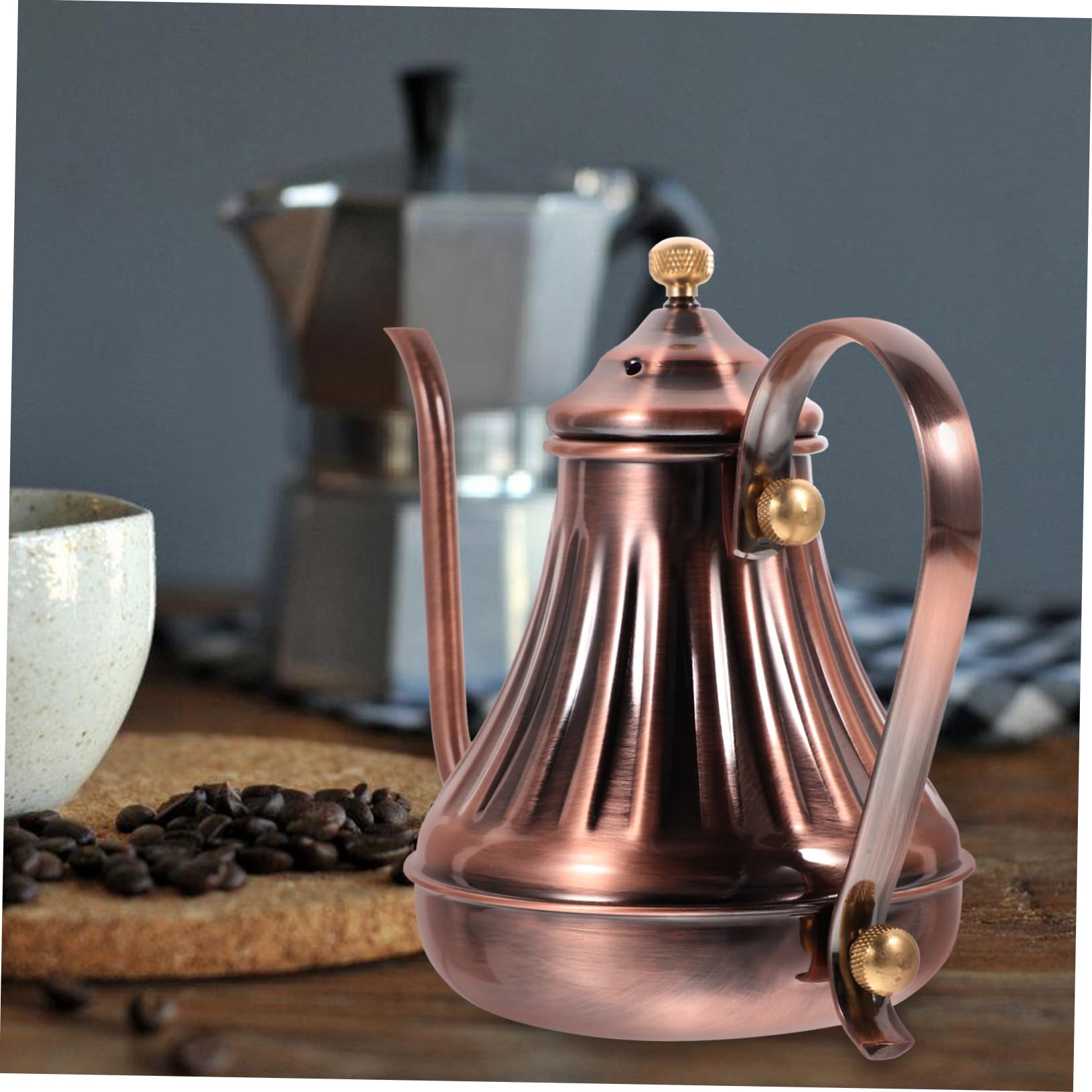 Premium Cabilock 420ml Stainless Steel Gooseneck Kettle - Whistling Stovetop Teapot for Pour Over Coffee & Tea Brewing | Heavy Duty Bronze Hot Water Kettle Perfect for Home, Office & Camping Use