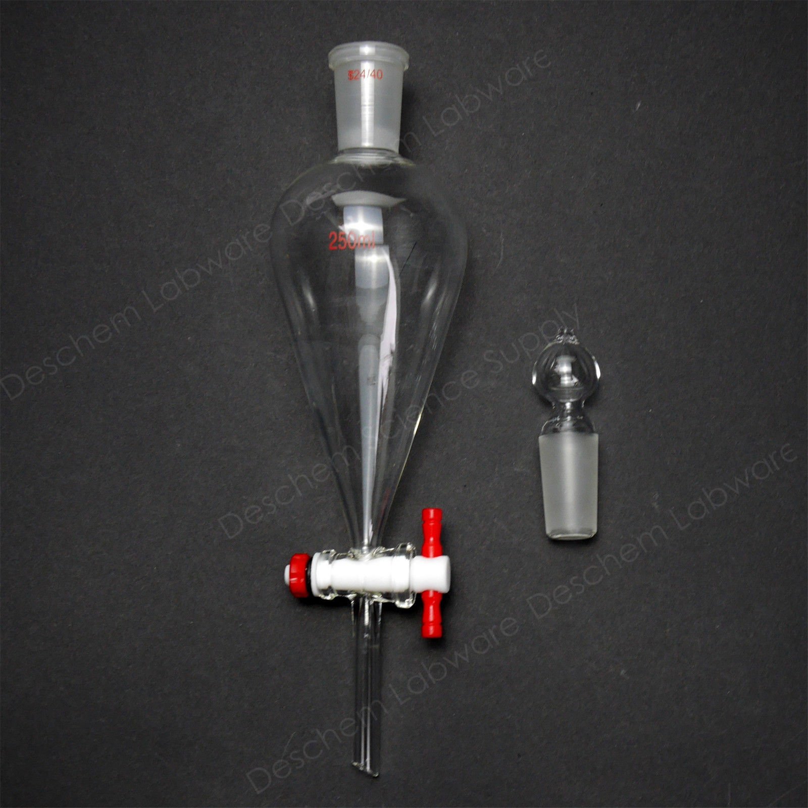 250ml 24/40 Glass Pear-Shaped Separatory Funnel with PTFE Stopcock & Straight Drop Tube - Ideal for Chemical Extraction, Lab Distillation & Essential Oil Separation