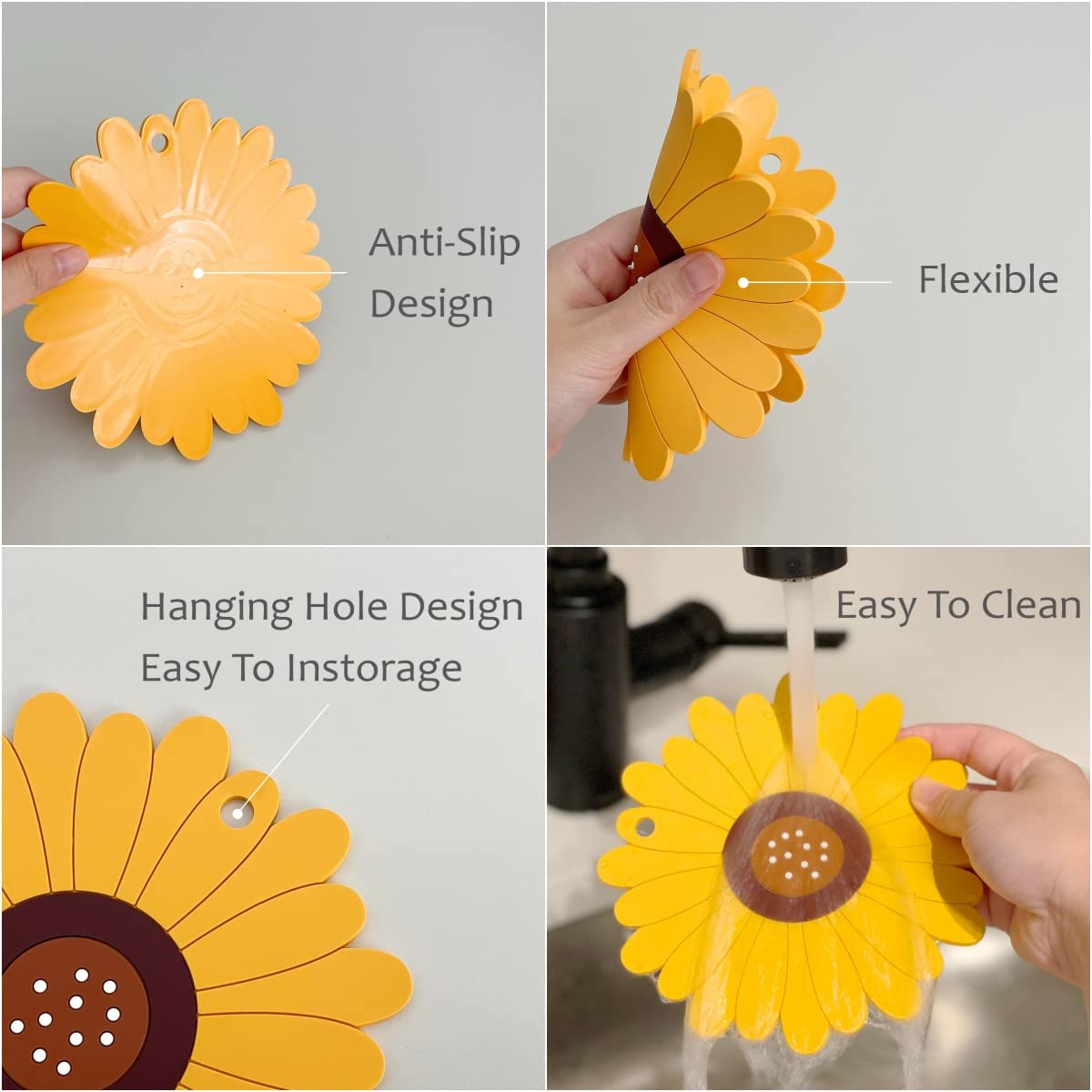 Allydrew Sunflower Coasters & Trivet Mats Set of 2 - Heat Resistant Pot Holders for Hot Cups, Drinks, Pots and Pans - Large Kitchen Table Decor for Dining Room, Coffee Bar & Home Decor