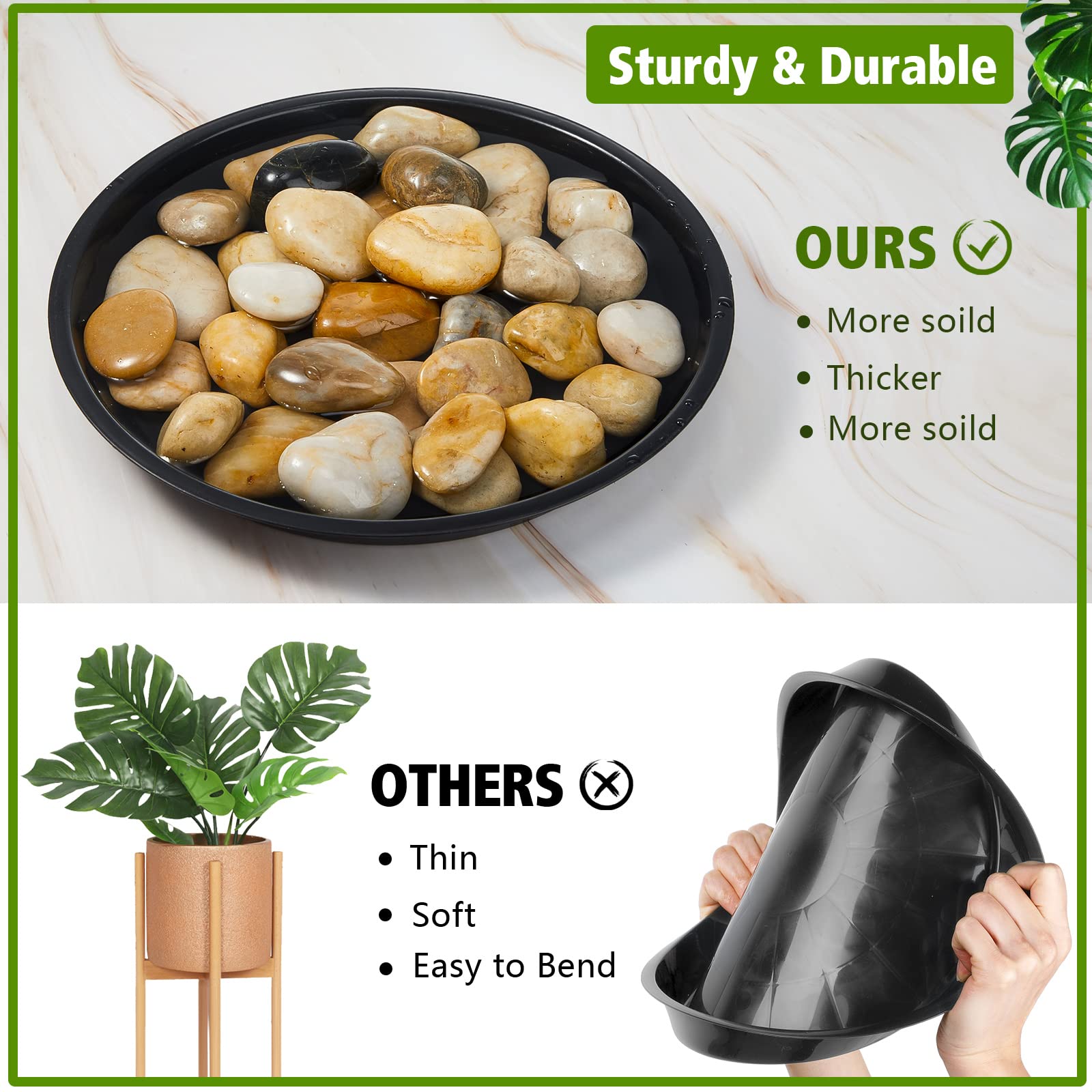16 Pack 11.8 Inch Heavy Duty Plastic Plant Saucers - Round Drip Trays for Indoor/Outdoor Planters, Garden & Flower Pots - Perfect for Home Decor, Patio & Balcony Gardening (Black)