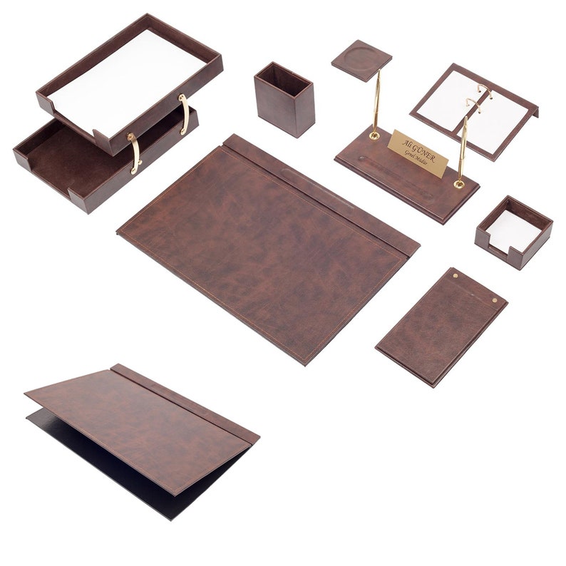 MOOG Leather Desk Organizer Set - Double Document Tray in Green (10-Piece) for Office Organization & Home Office Supplies | Perfect for Filing, Paper Storage & Workspace Management