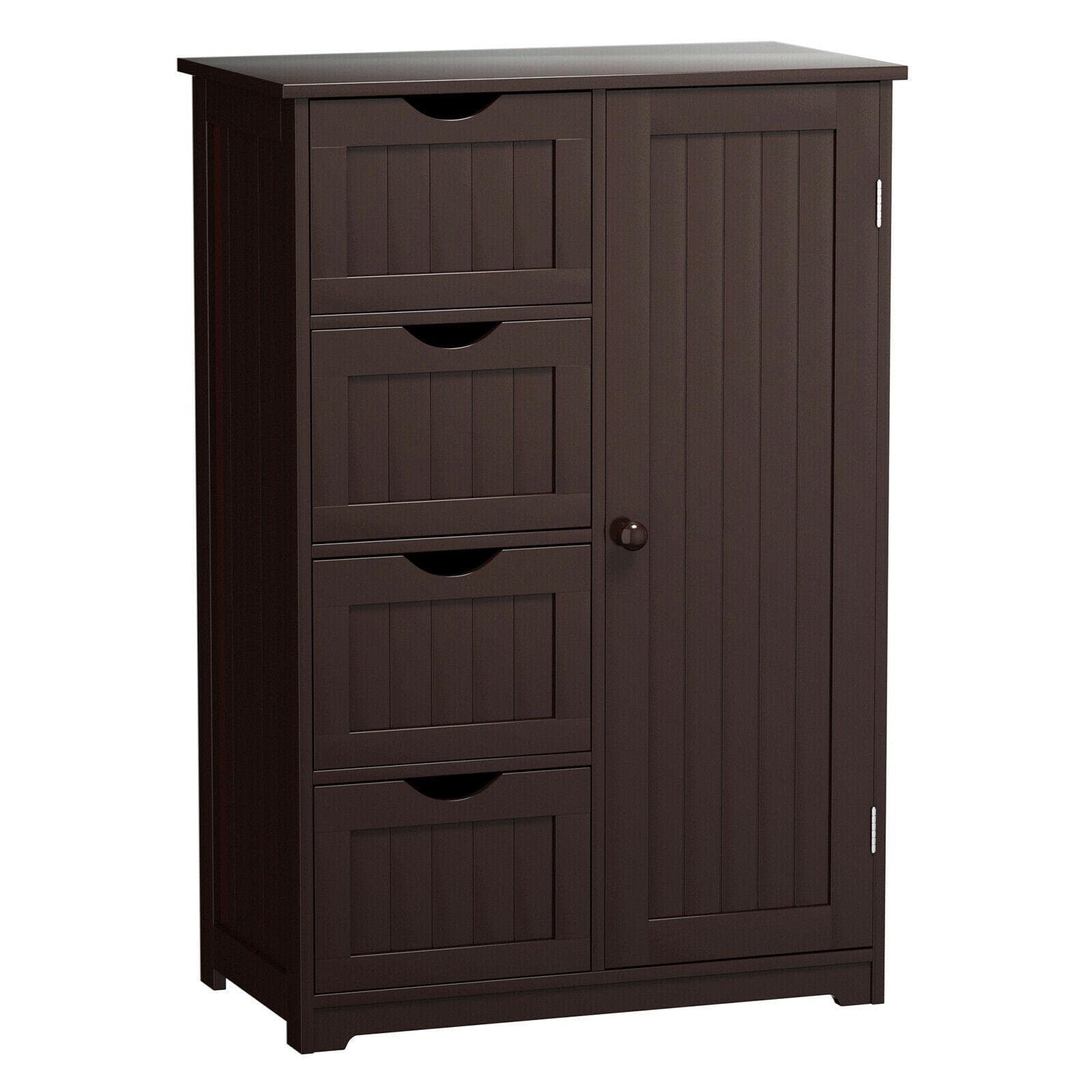 Wooden 4-Drawer Standing Bathroom Floor Cabinet - Adjustable Storage Organizer for Bathroom Accessories | Perfect for Small Bathrooms, Vanity Storage & Towel Organization