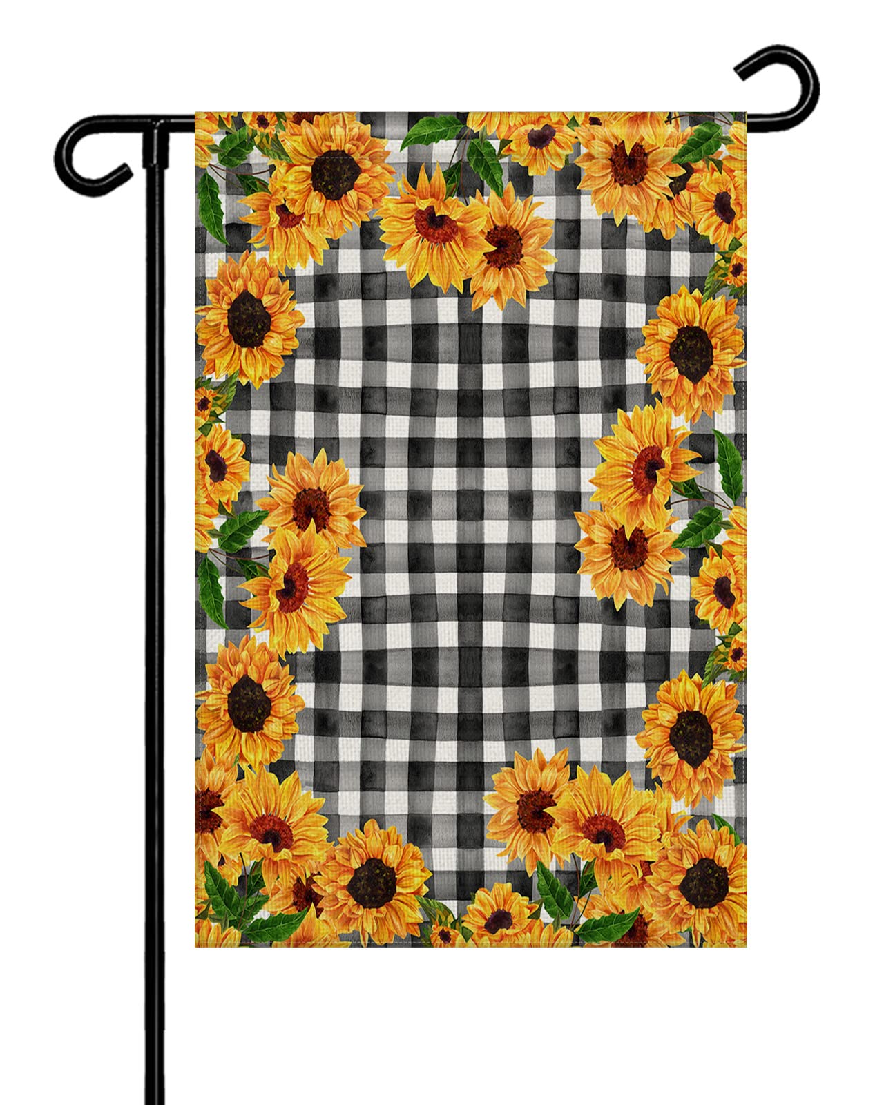 Double Sided Burlap Garden Flag - Blooming Sunflowers & Black White Plaid Design - 12x18 Inch Seasonal Vertical Yard Banner for Spring - Perfect for Patio, Lawn & Outdoor Decorations - Ideal for Welcoming Guests & Seasonal Home Decor