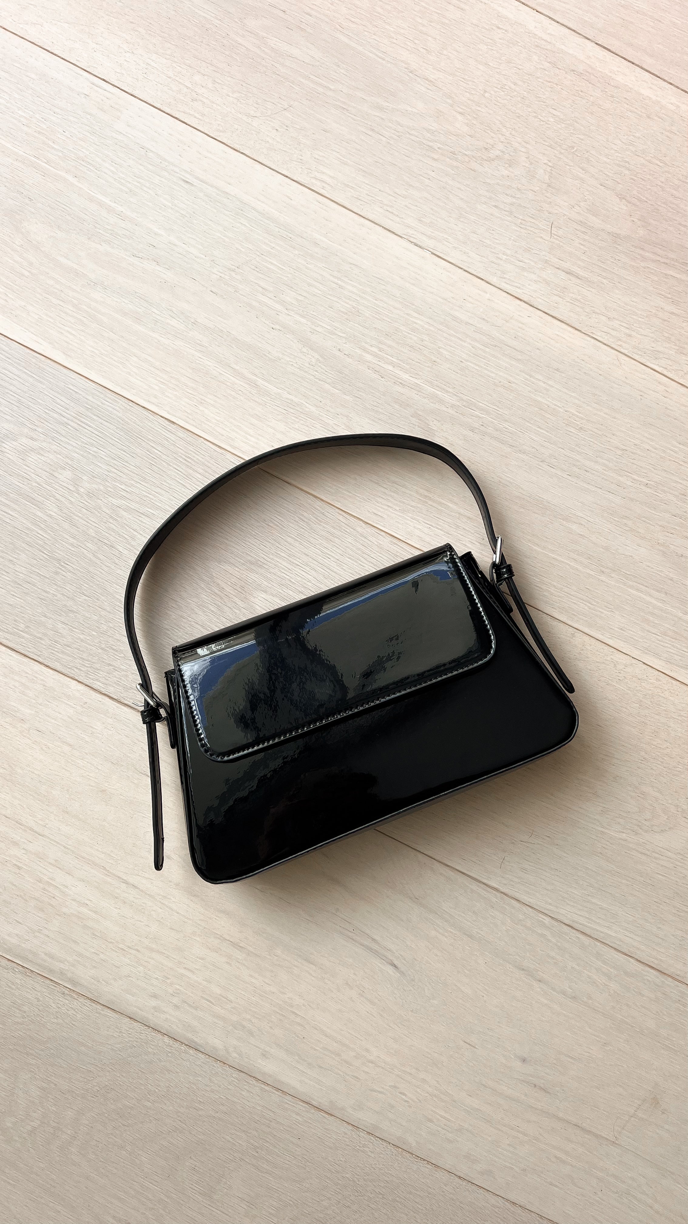 Maisie High Shine Handbag - Black | Elegant Glossy Leather Purse for Women | Perfect for Work, Evening Events & Date Night