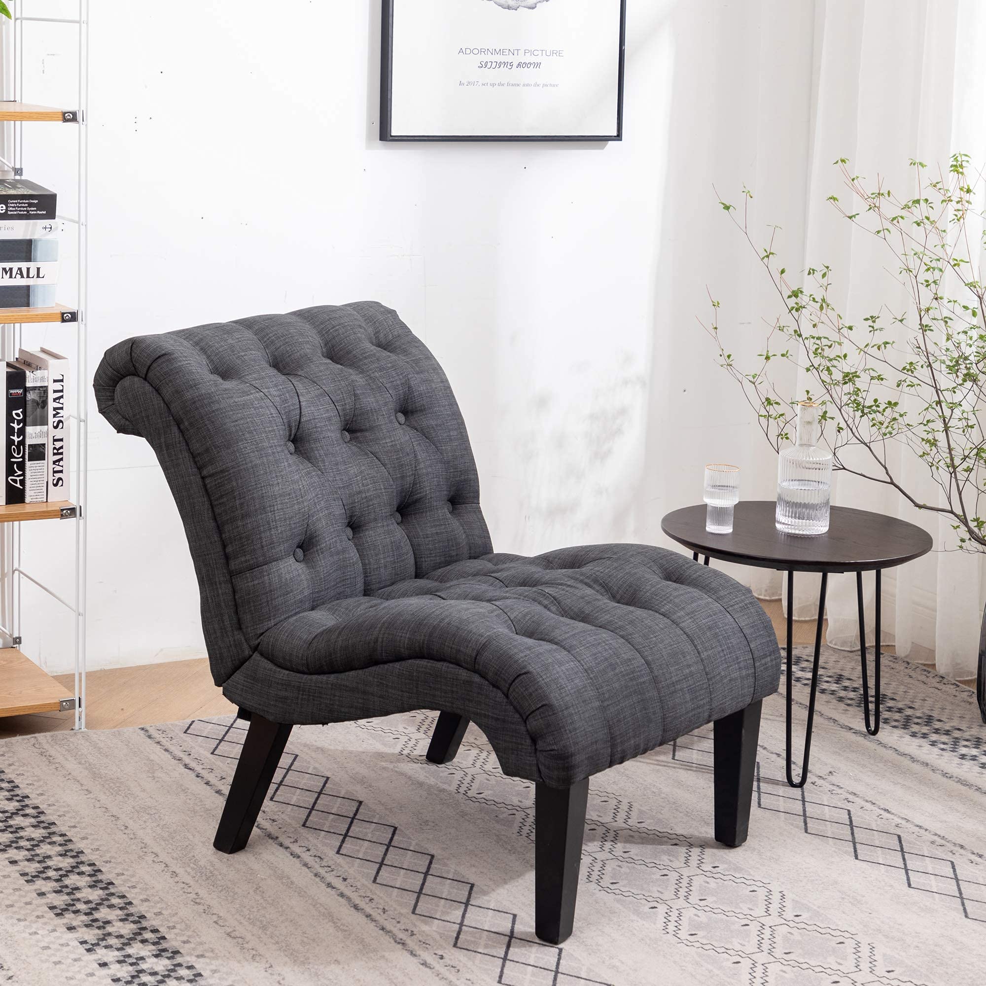 Yongqiang Upholstered Accent Chair with Wood Legs - Gray Fabric Armless Slipper Chair for Bedroom, Living Room & Lounge | Perfect for Reading Nooks, Guest Seating & Small Spaces