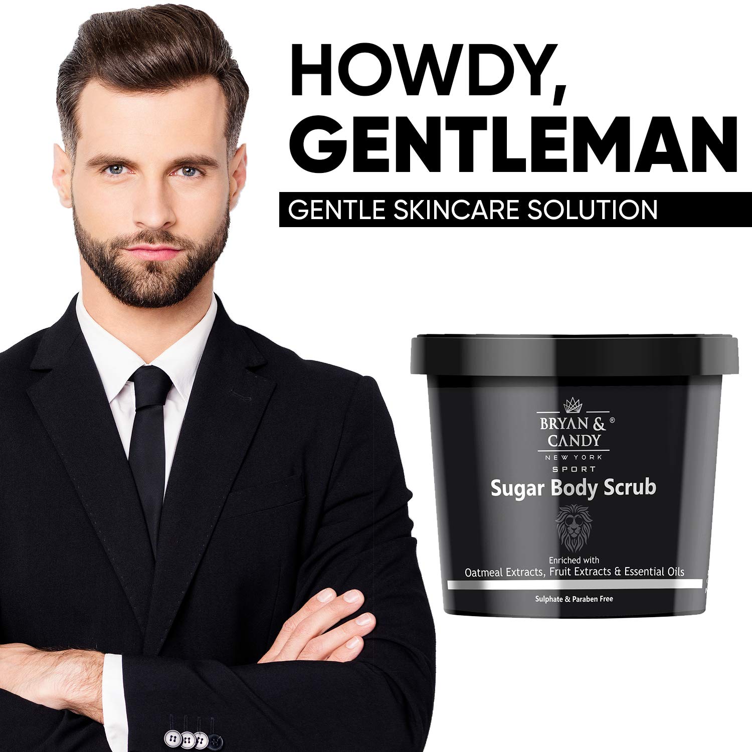 Bryan & Candy New York Lion Series Lemon Thyme & Spearmint Sugar Body Scrub with Argan Oil - Exfoliating Dead Skin Cells for Radiant Skin - 100g | Perfect for Spa Day, Gift Sets & At-Home Skincare Routine
