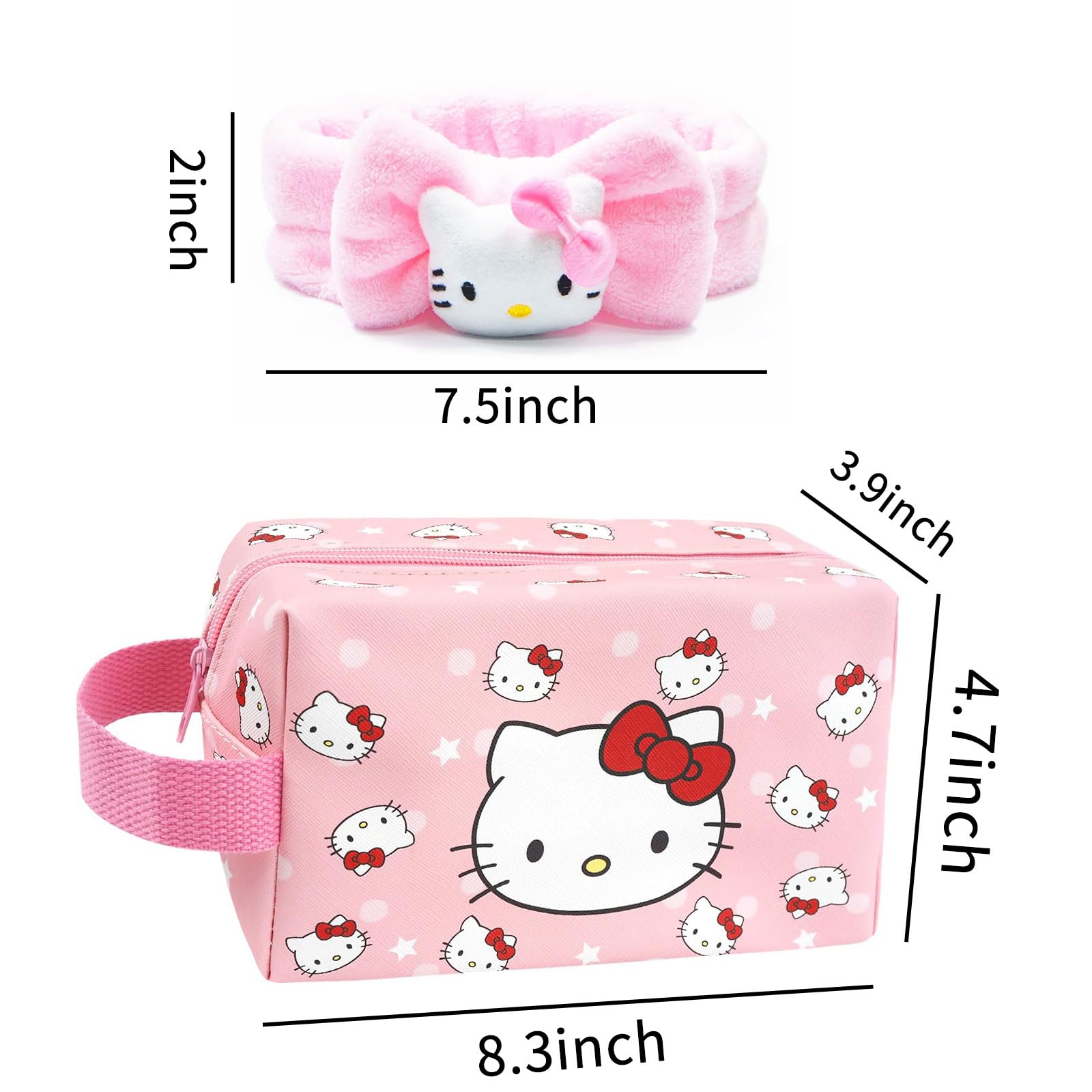 Cute PU Leather Travel Makeup Bag & Soft Spa Headband Set - Waterproof Toiletry Organizer for Women & Girls - Perfect for Travel, Gym, and Skincare Routine