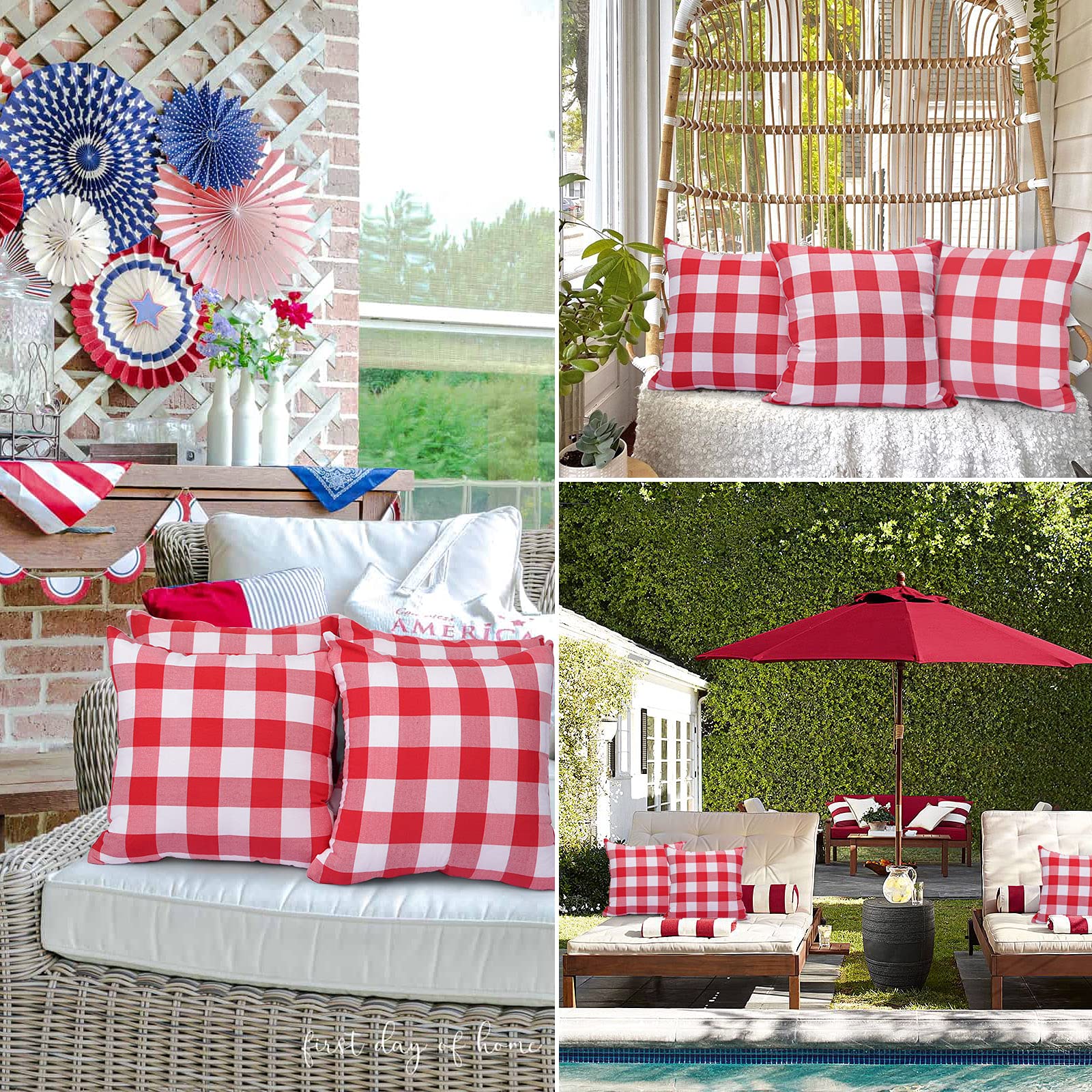 Yuboo Red and White Gingham Pillow Covers Set of 4 - 18x18 Inch Buffalo Plaid Throw Pillow Covers for Couch, Sofa, Valentine's Day, Mother's Day & 4th of July Decor - Perfect for Farmhouse, Rustic & Holiday Home Decor