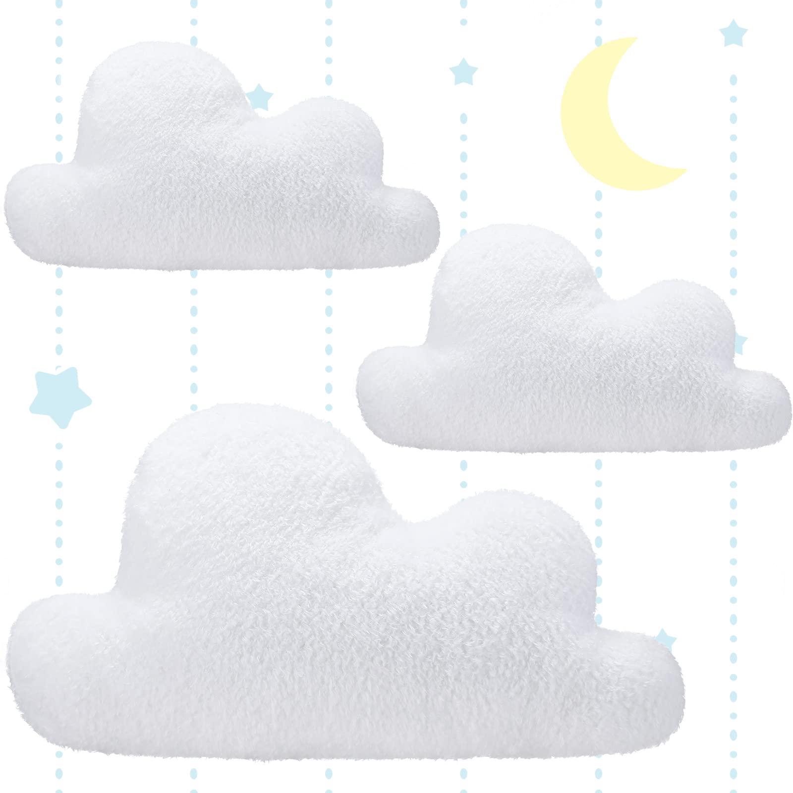 3PCS Cloud Shaped Throw Pillows - Soft Decorative Cushions for Sofa, Bed, Floor - Cute White Waist Support Pillow for Girls & Kids (15