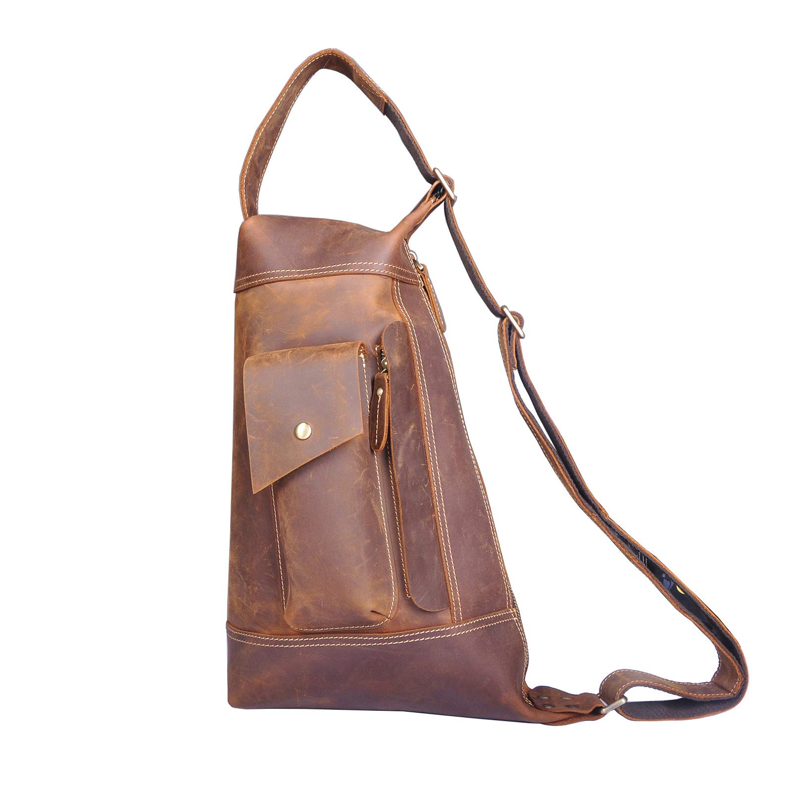 Le'aokuu Men's Leather Crossbody Sling Bag - Large Outdoor Hiking Travel Chest Shoulder Bag for Men (Brown) | Perfect for Hiking, Travel, Work Commute & Daily Use