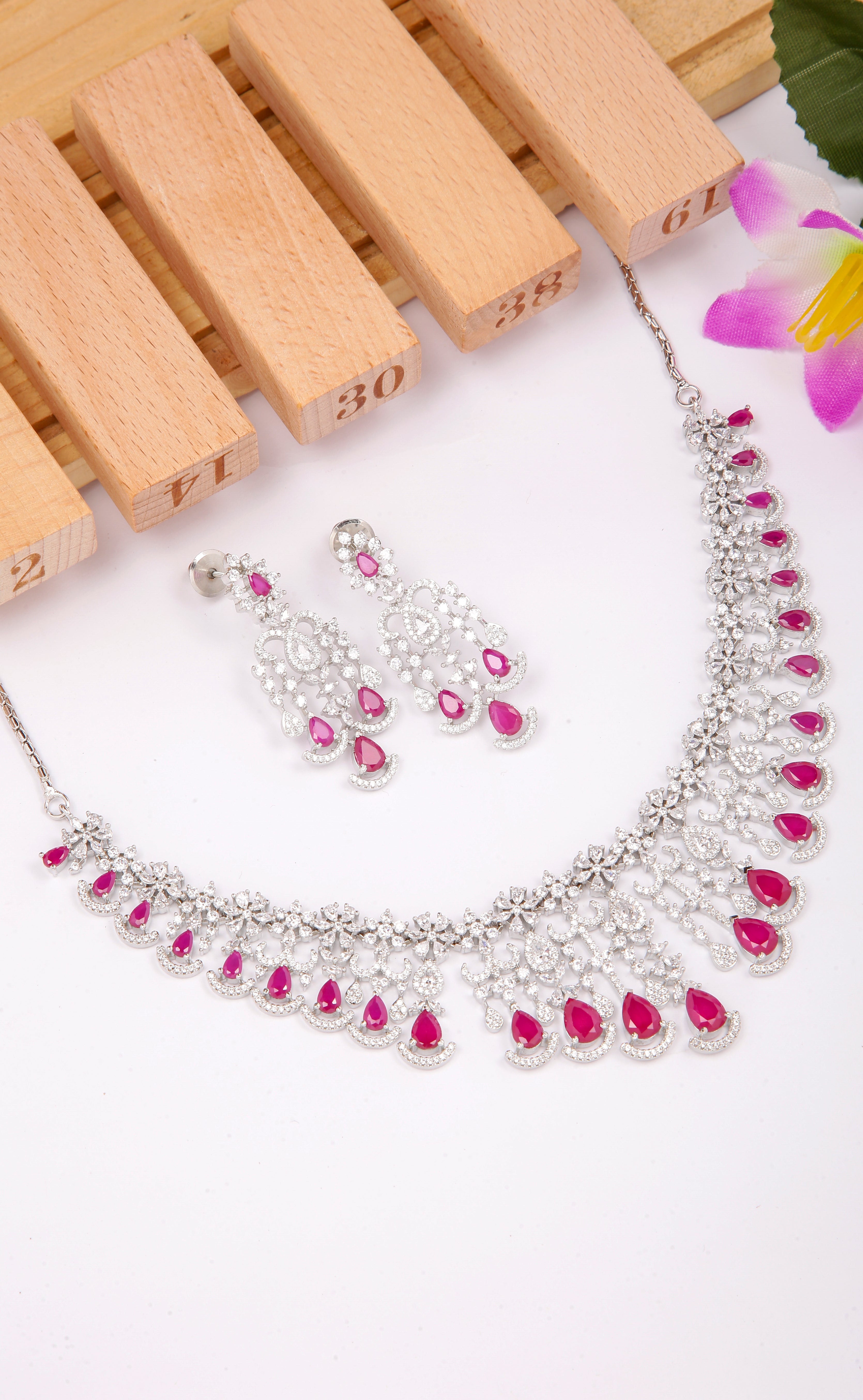 Elegant American Diamond Silver Plated Necklace & Earrings Set (D1029) - Perfect for Weddings, Parties & Special Occasions
