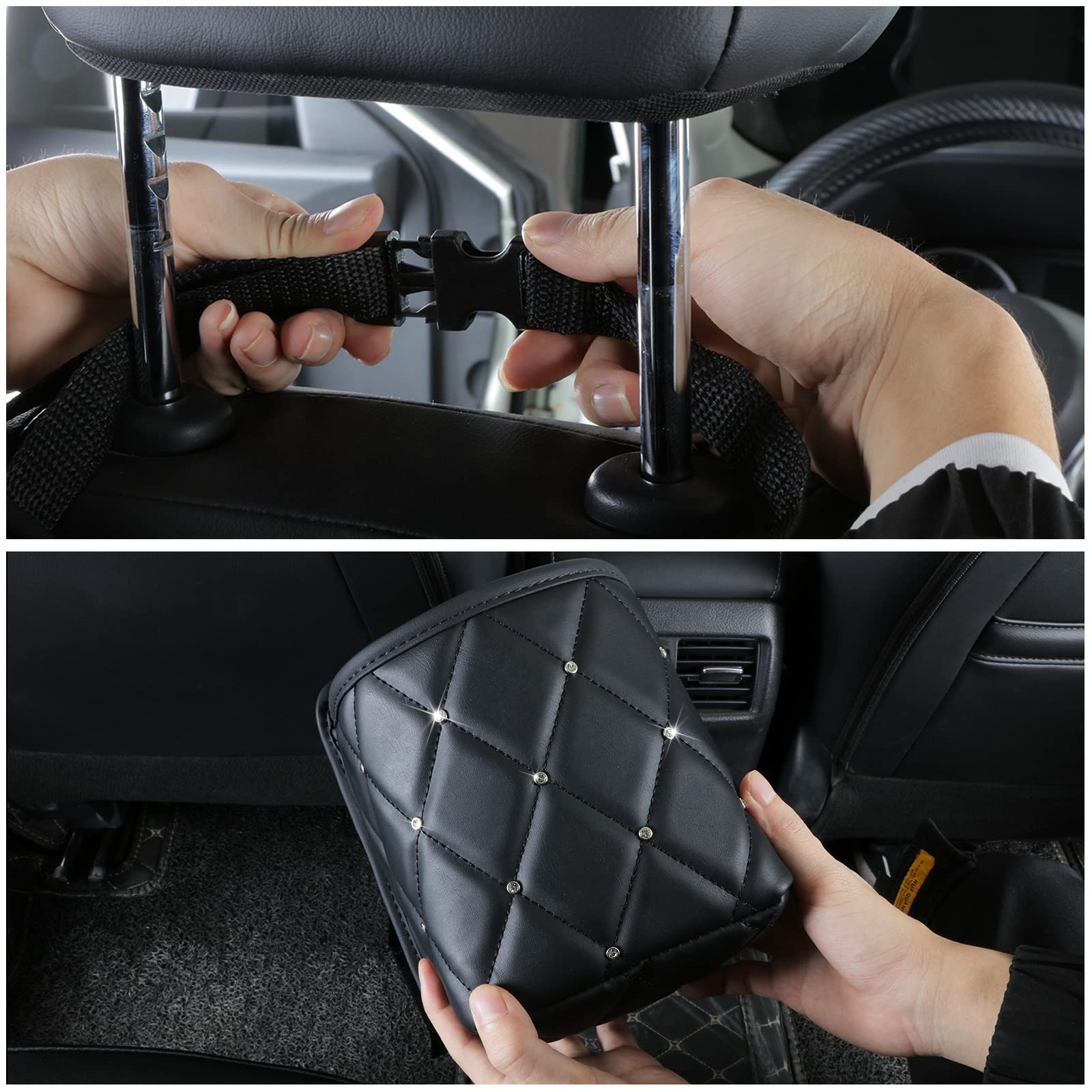 Bling Crystal Car Seat Organizer - Premium Front & Back Seat Storage Caddy with Glitter Accents (1-Pack, Black) | Perfect for Road Trips, Family Travel & Daily Commute Organization