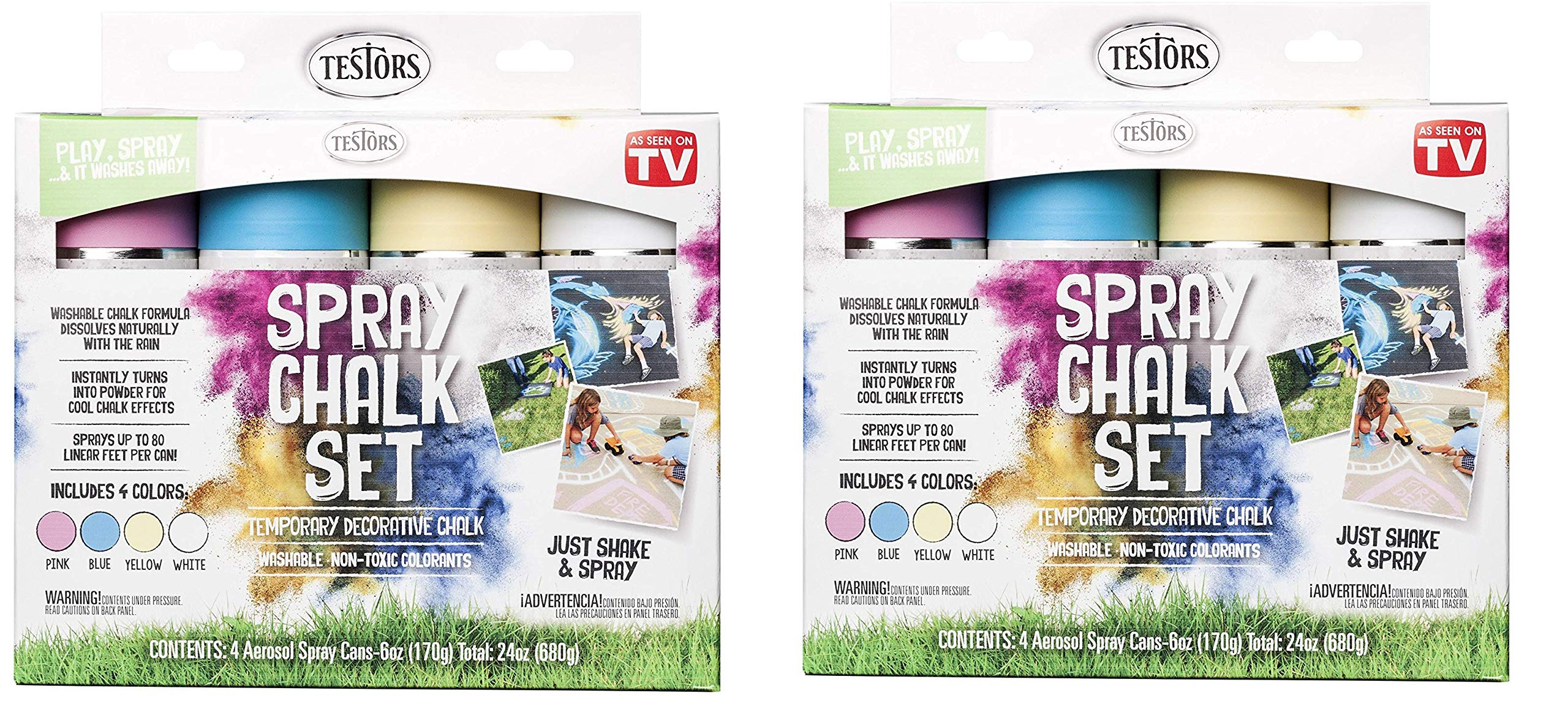 Testors 306006 Spray Chalk Set - 4 Vibrant Colors, 2 Pack for Outdoor Sidewalk Art & Kids Play - Perfect for Driveway Marking, Birthday Parties & Creative Projects