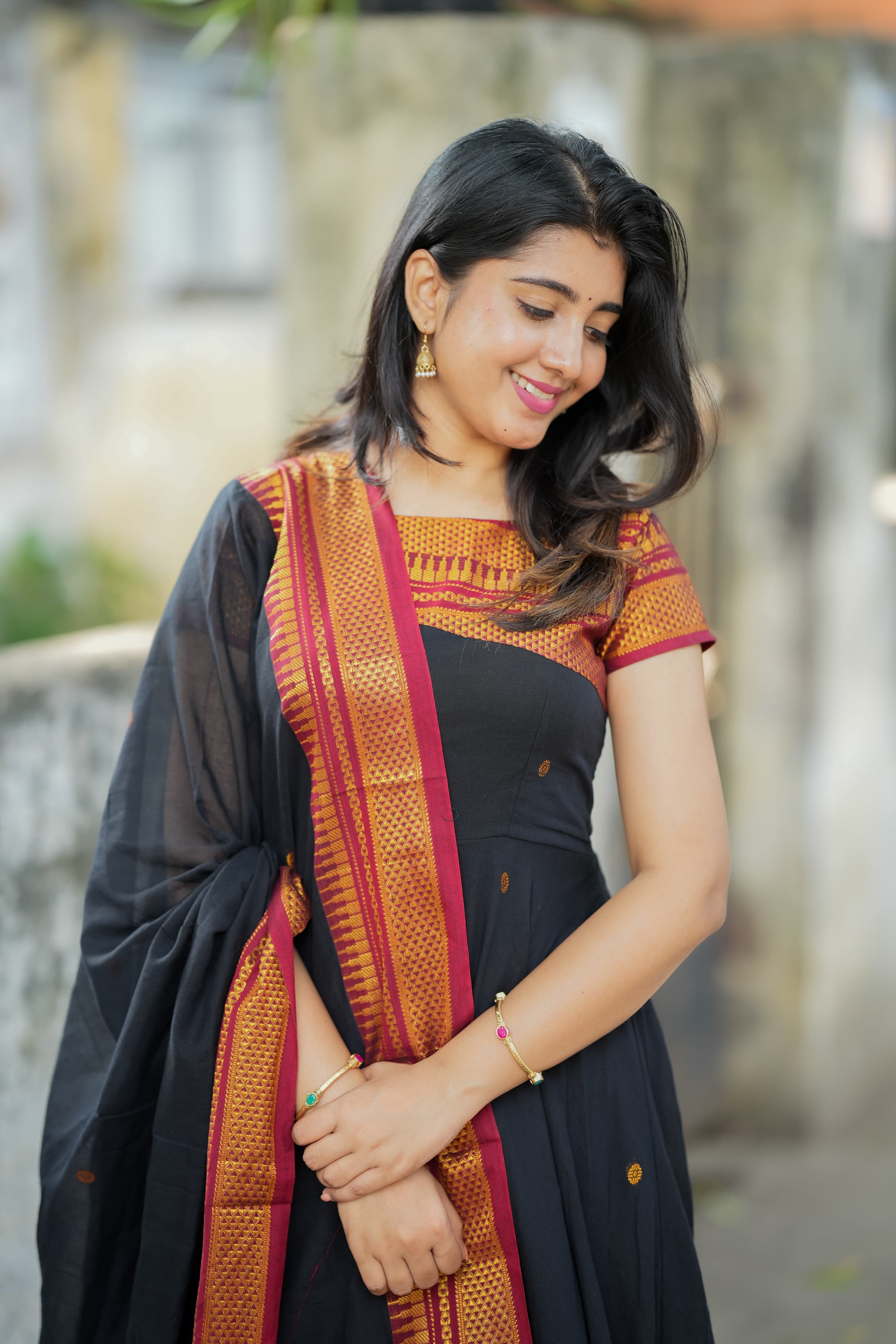 DD624 Karunya Pure Handloom Anarkali Dress - Elegant Indian Ethnic Wear for Women | Perfect for Weddings, Festivals & Special Occasions