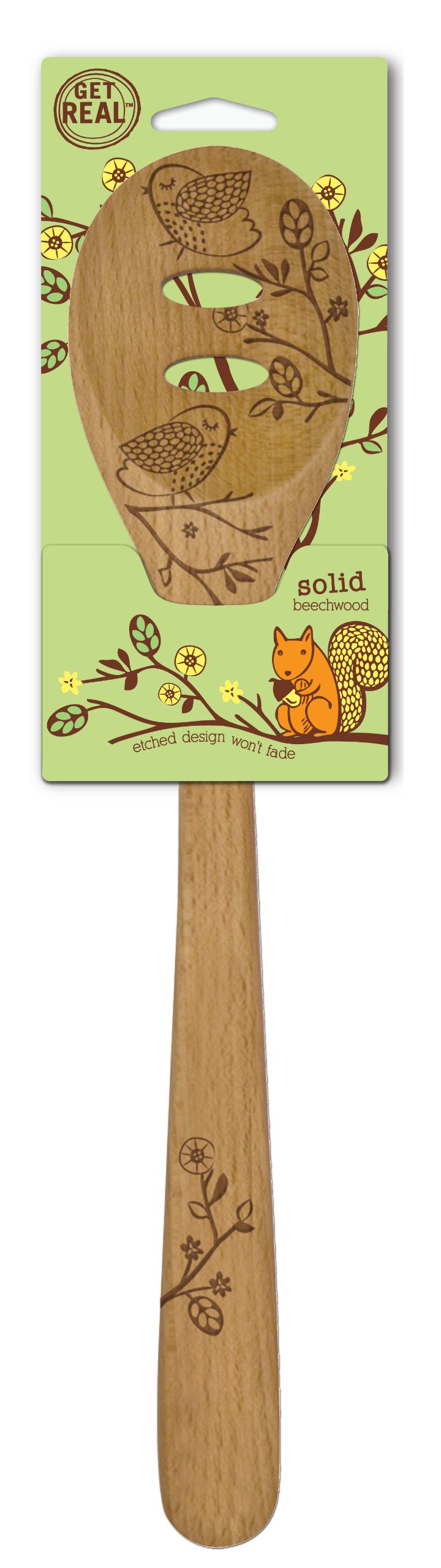 Laser Etched Beechwood Slotted Cooking Spoons - Handcrafted Wooden Utensils Set for Kitchen, Baking & Serving - Perfect for Cooking, Stirring & Food Presentation