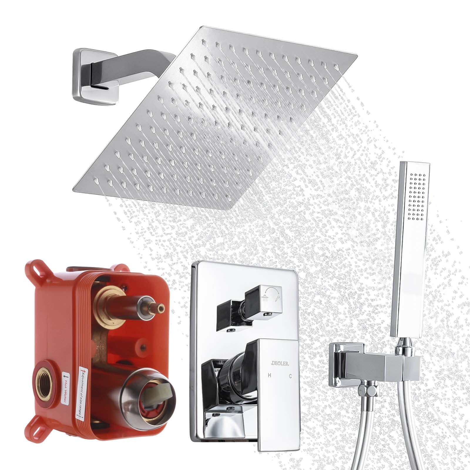 Luxury 10 Inch Wall Mounted Rain Shower System with Handheld Shower - Chrome Bathroom Faucet Set with Rough-in Valve & Trim Kit for Spa-Like Shower Experience
