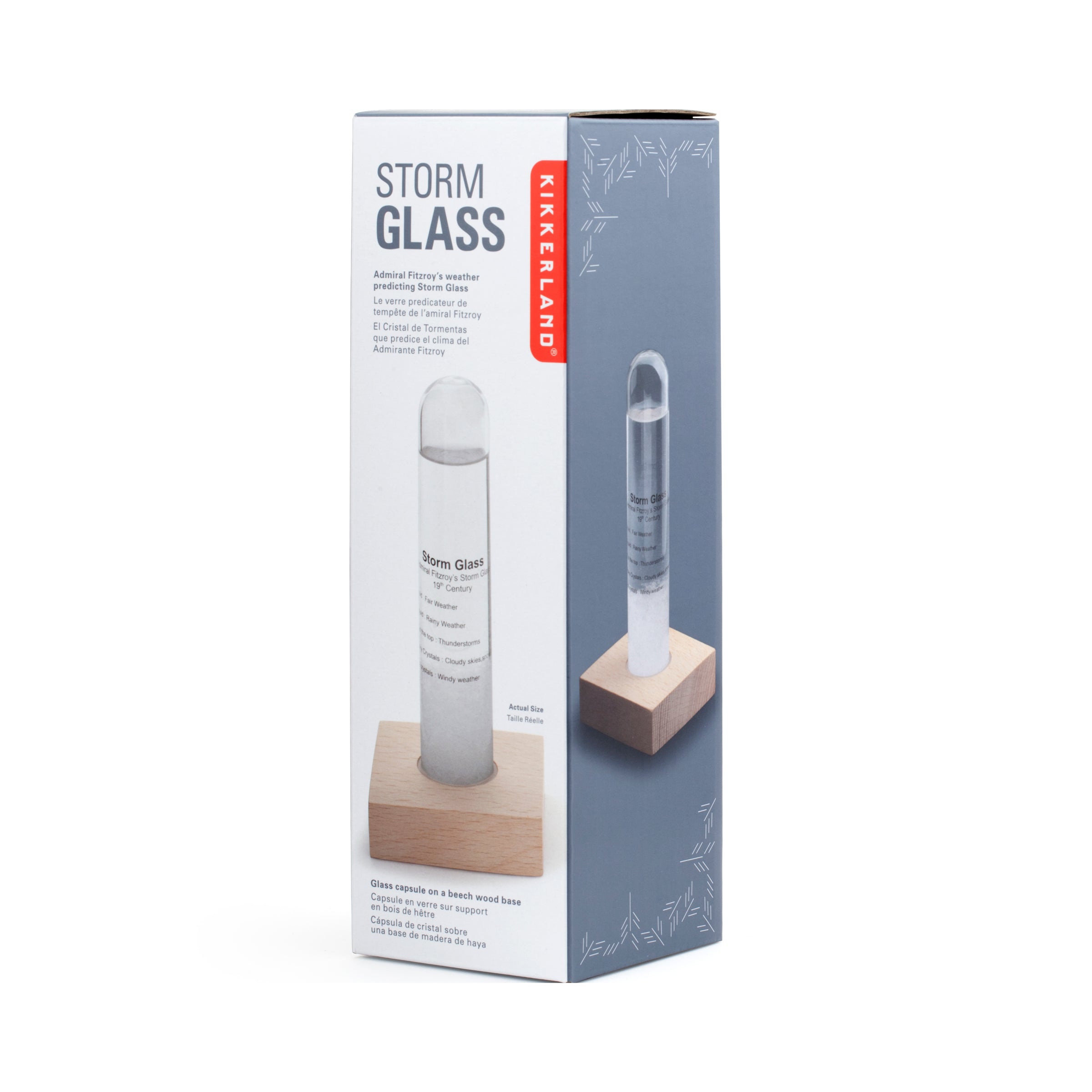 Storm Glass Weather Predictor with Beechwood Base - Decorative Home Office Desk Accessory for Weather Enthusiasts & Unique Gift Idea