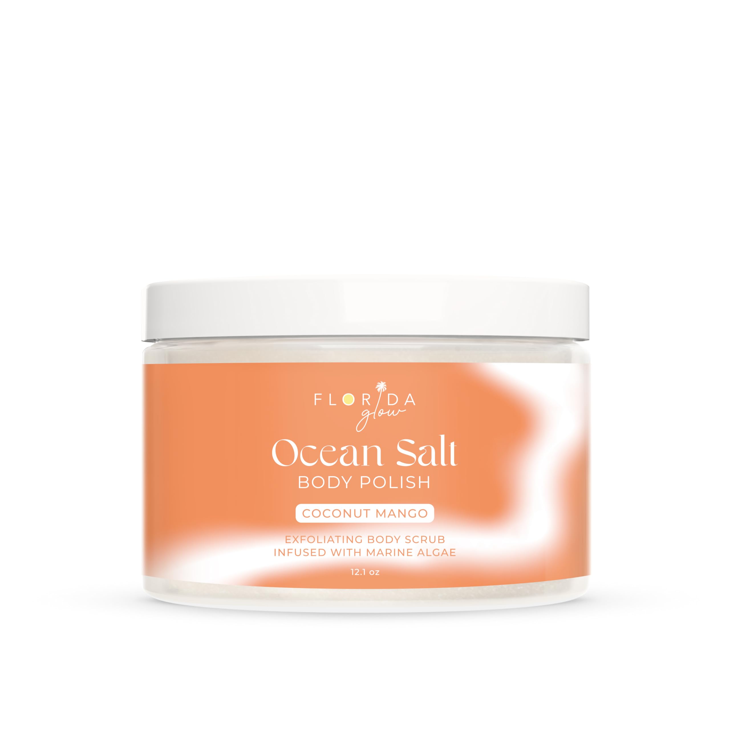 Florida Suncare Sea Salt Body Scrub with Marine Algae - Exfoliating Face & Body Polish for Acne & Scar Treatment - Coconut Mango Scented (3.3 oz) - Perfect for Spa Day, Post-Workout Refresh & Dry Skin Care