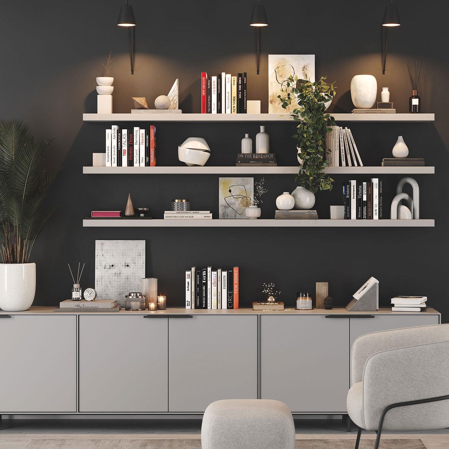 Aksel Concrete Floating Shelf - Modern Wall Mounted Shelf for Living Room, Kitchen, Bathroom Storage & Decor | Industrial Style Home Organization Solution