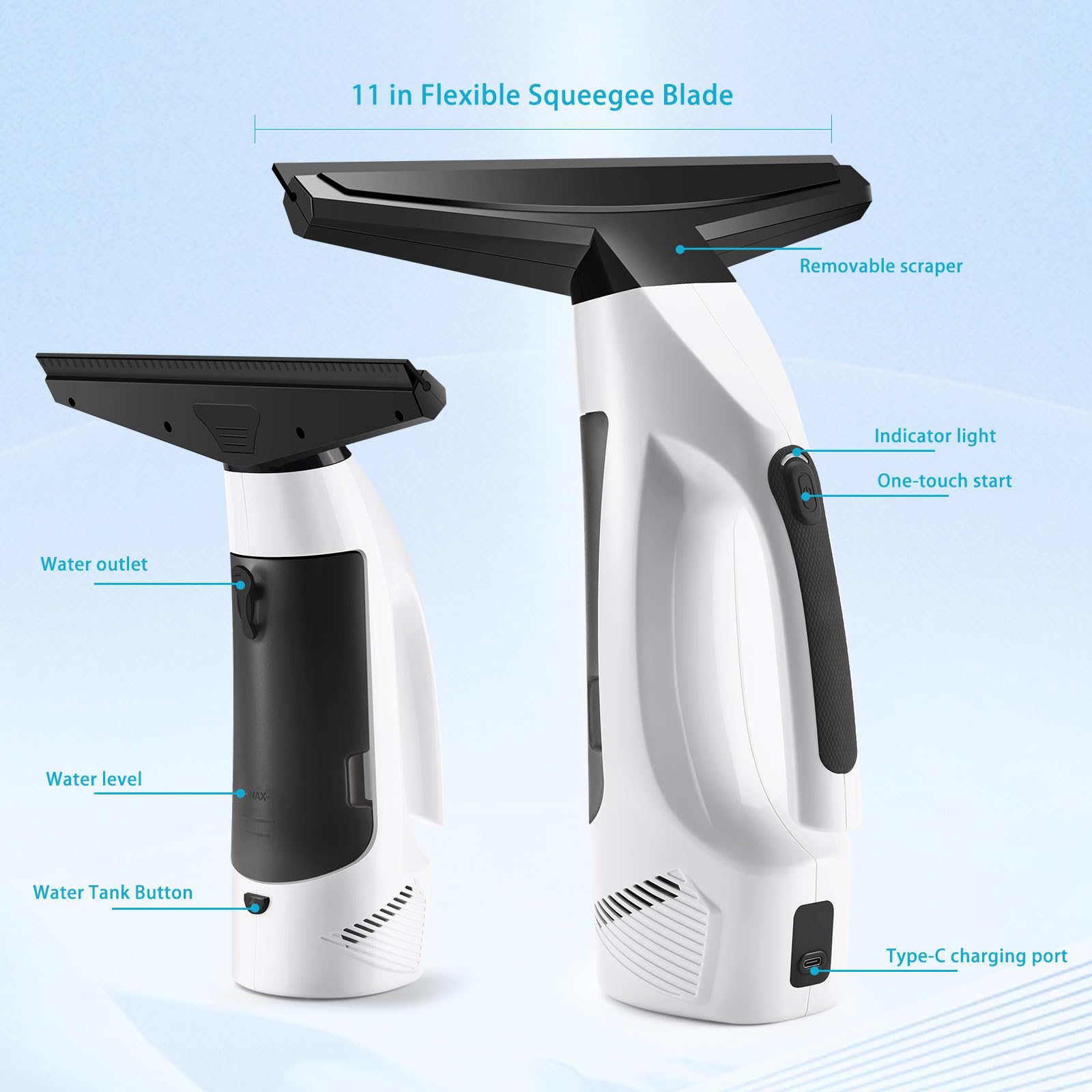 Cordless Window Vacuum Squeegee with Spray Bottle & Microfiber Cloth - Electric Handheld Cleaner for Windows, Mirrors, Tiles, Countertops & Car Windshields | Perfect for Home Cleaning, Auto Detailing & Glass Maintenance