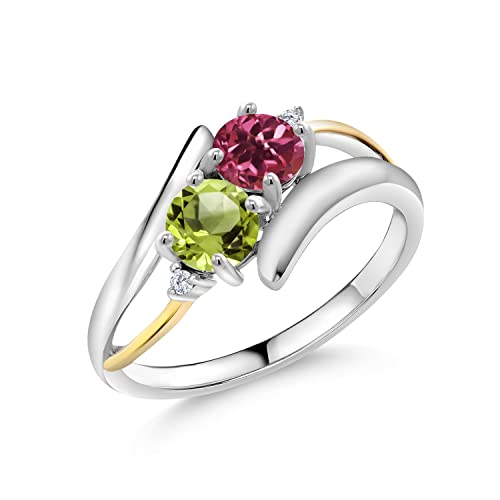 1.09 Ct Natural Pink Tourmaline & Green Peridot Ring in 925 Sterling Silver & 10K Yellow Gold | Gemstone Jewelry for Women | Perfect for Engagement, Anniversary & Everyday Wear