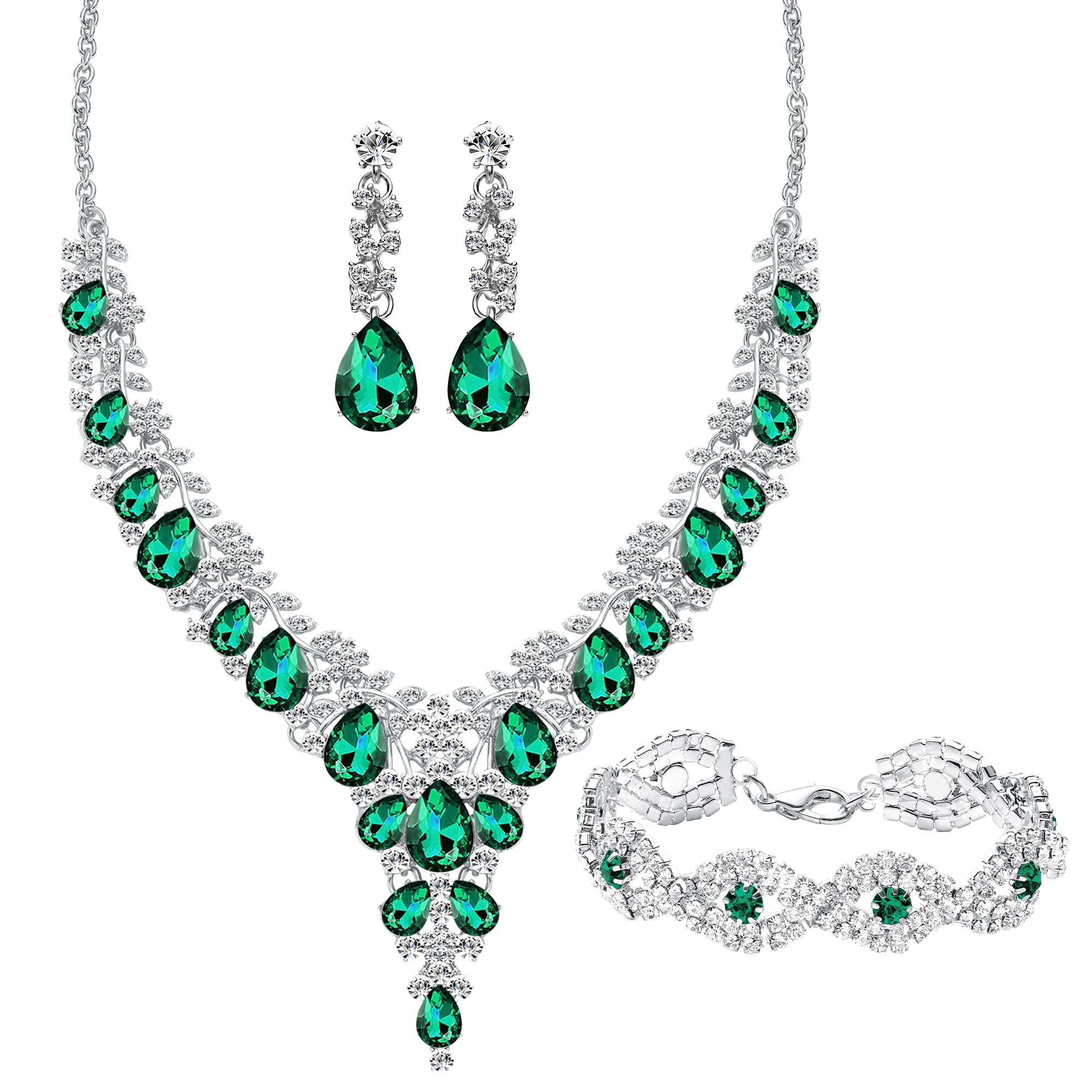 MIRACULOUS GARDEN 3/4 Piece Women's Wedding Bridal Jewelry Set - Crystal Tiara Crown, Teardrop Necklace, Dangle Earrings & Rhinestone Bracelet for Bride, Bridesmaid, Prom | Perfect for Weddings, Parties, Special Occasions