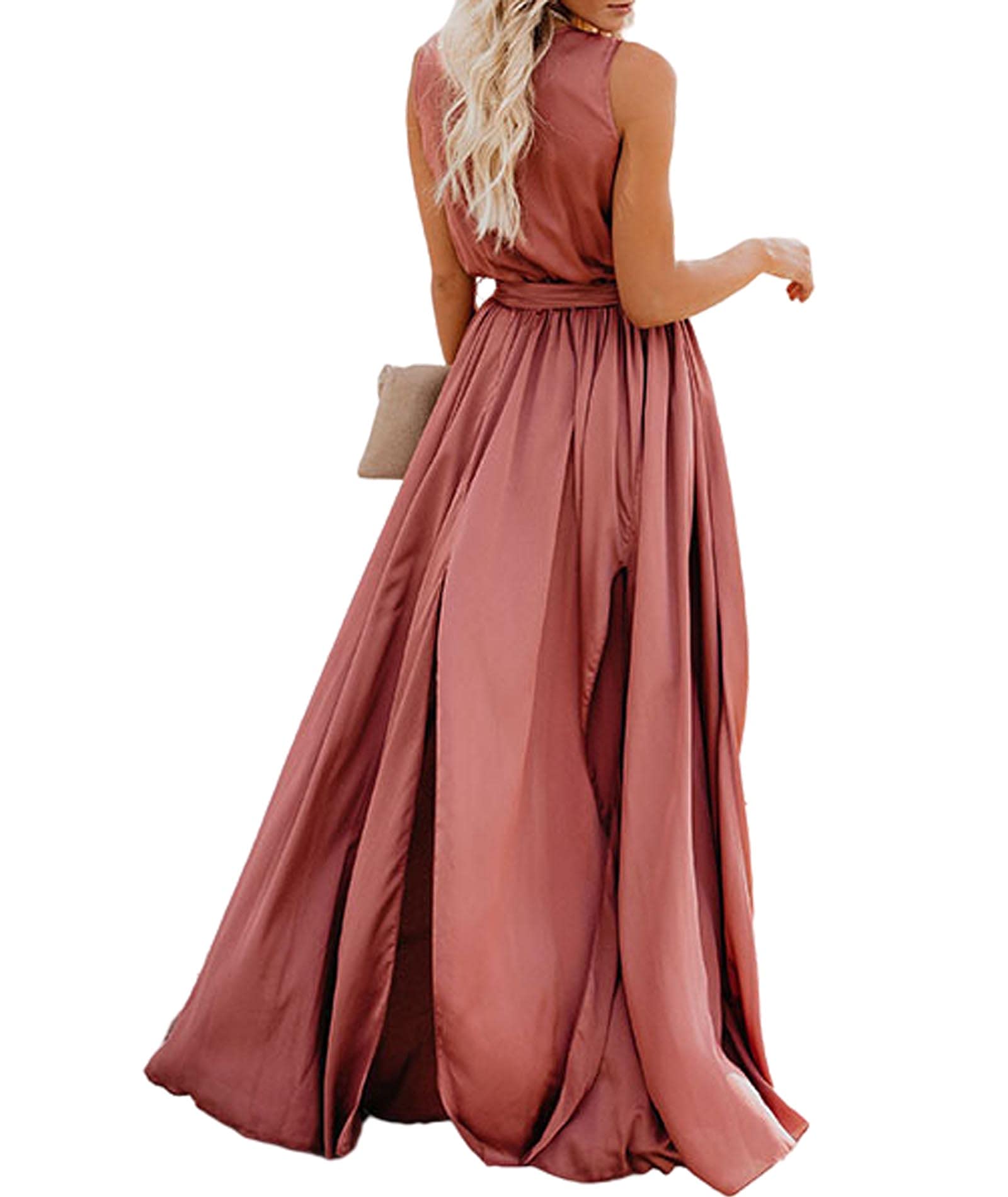 xxxiticat Women's Bohemian Split Maxi Dress - Sleeveless Lace-Up Bandage Summer Dress with Pleated Swing Hem | Perfect for Beach Vacations, Music Festivals & Boho Chic Outfits