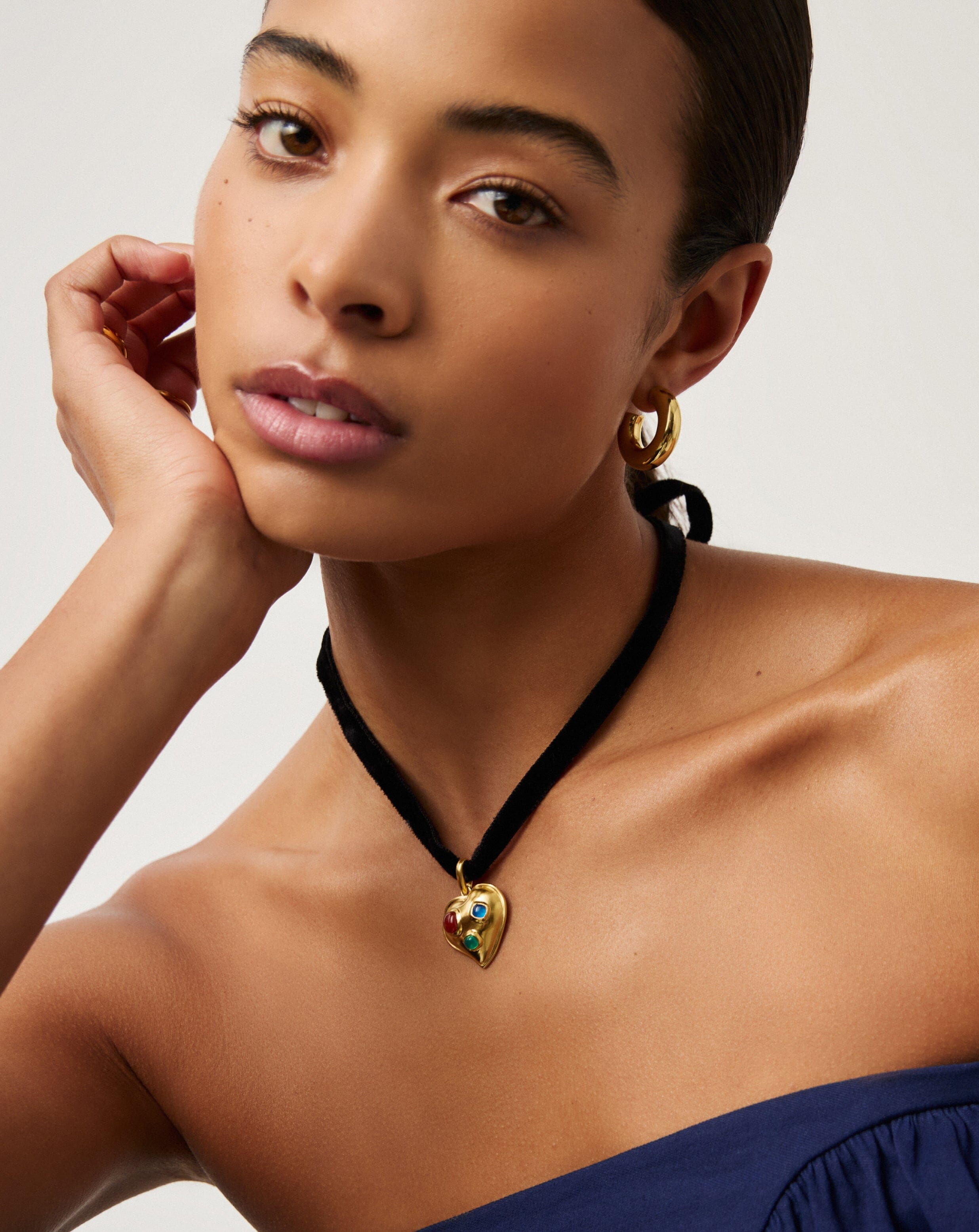 Rouje Frankie Heart Gemstone Velvet Necklace - 18k Gold Plated Elegant Jewelry for Women | Perfect Gift for Valentine's Day, Anniversary & Special Occasions