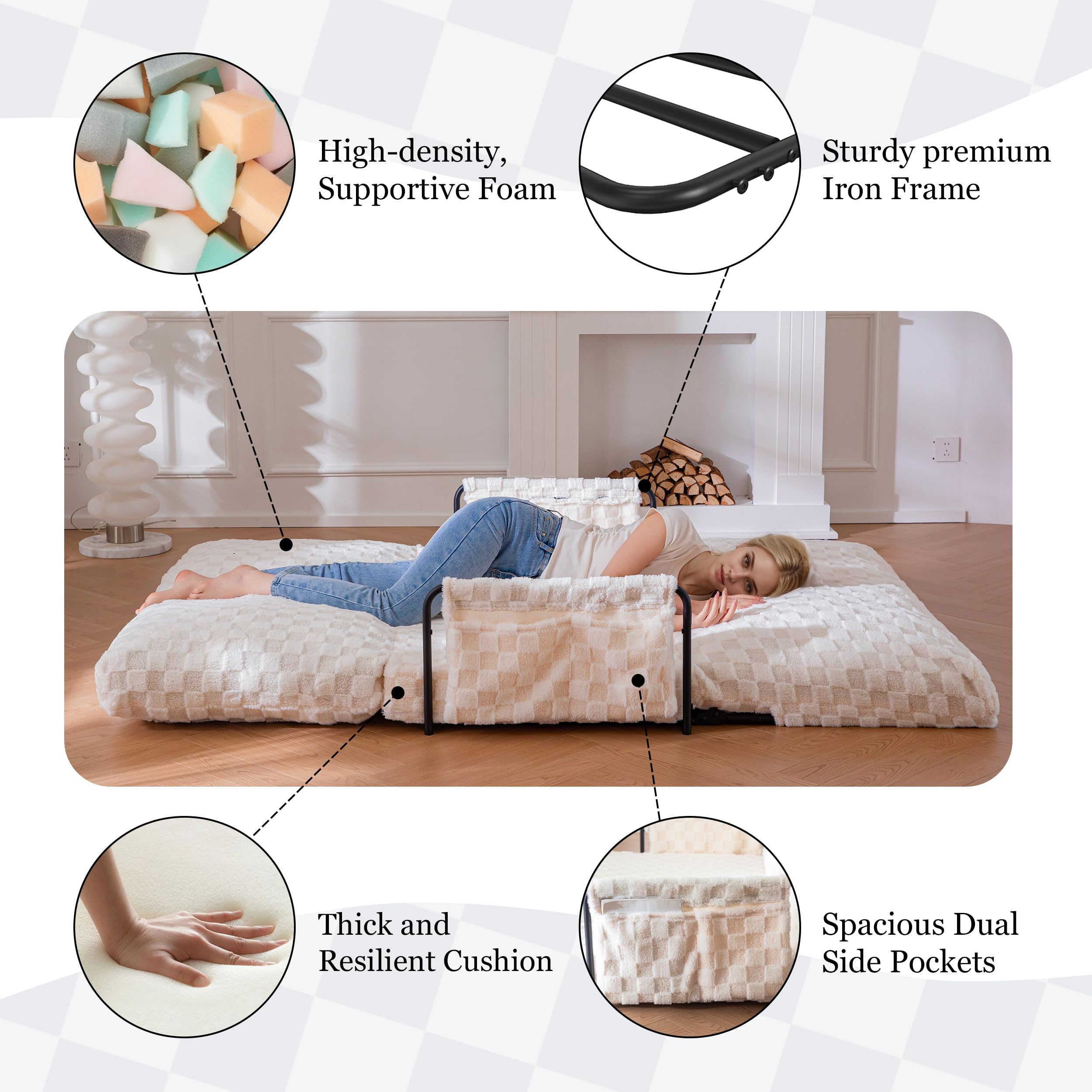 MAXYOYO Adjustable Lazy Floor Sofa - 5 Position Foldable Sleeper Chair with Armrest for Reading, Gaming, and Relaxing | Perfect for Living Room, Bedroom, Dorm, and Office Use
