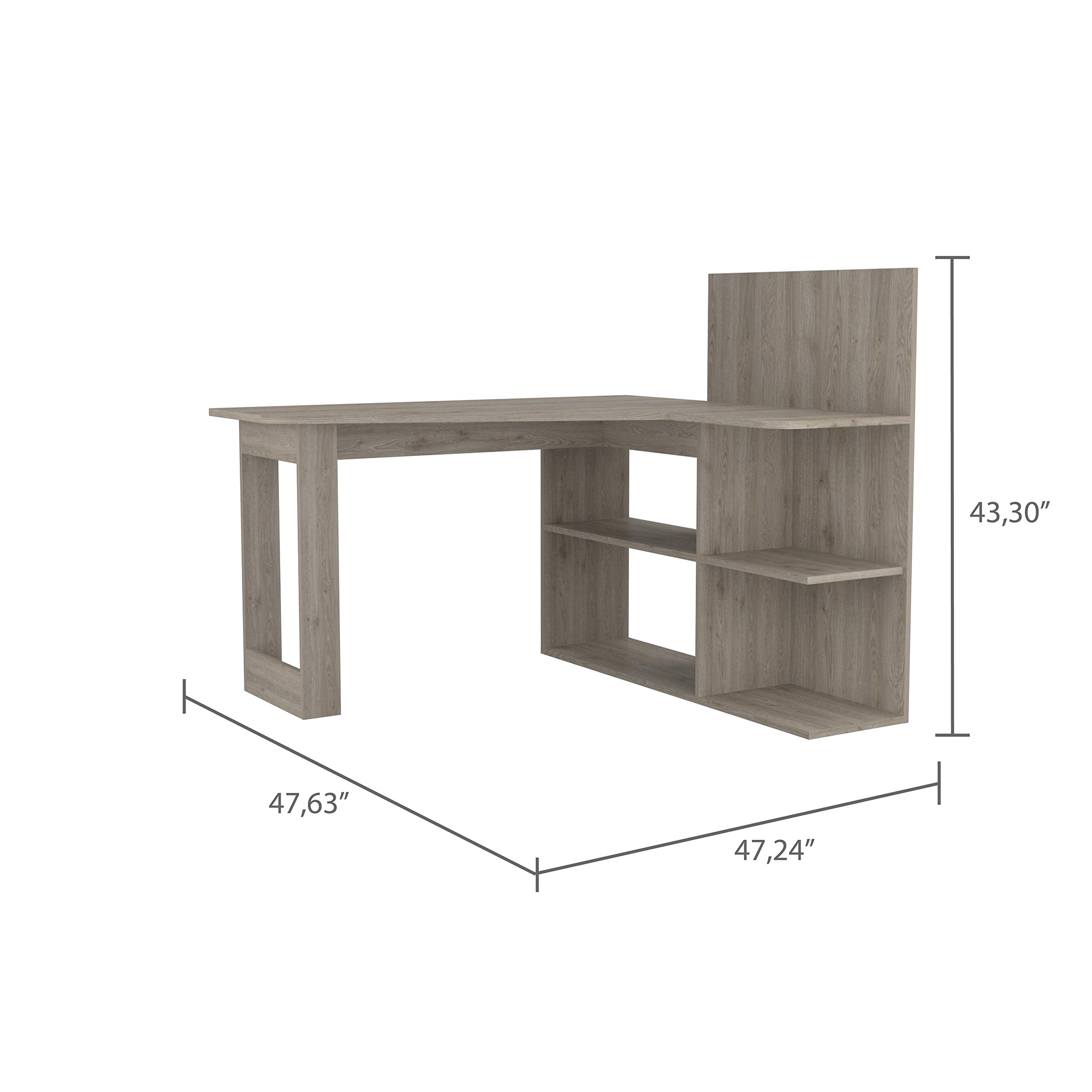 Modern L-Shaped Computer Desk with 4 Shelves - Light Gray Home Office Desk for Small Spaces, Gaming & Study - Ergonomic Workstation for PC, Laptop & Office Setup