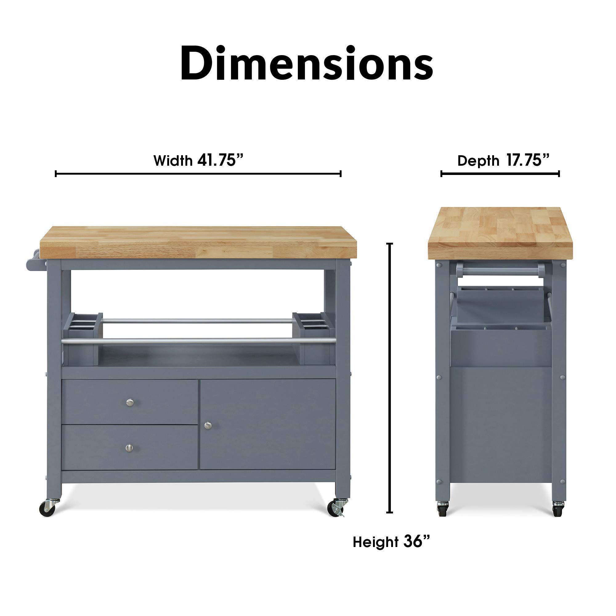 ClickDecor Anson Kitchen Island Bar Cart with Storage - Butcher Block Table on Wheels, Portable Cabinet Organizer for Small Spaces, Home & Apartment Essentials - Gray | Perfect for Kitchen, Dining Room & Entertaining