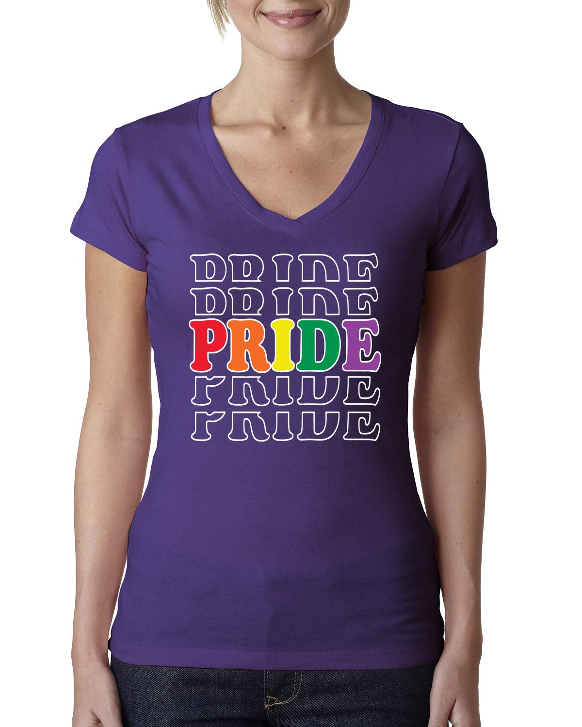Rainbow LGBTQ+ Pride V-Neck T-Shirt for Women - Junior Fit Gay Pride Tee - Perfect for Pride Parades, LGBTQ Events & Everyday Wear